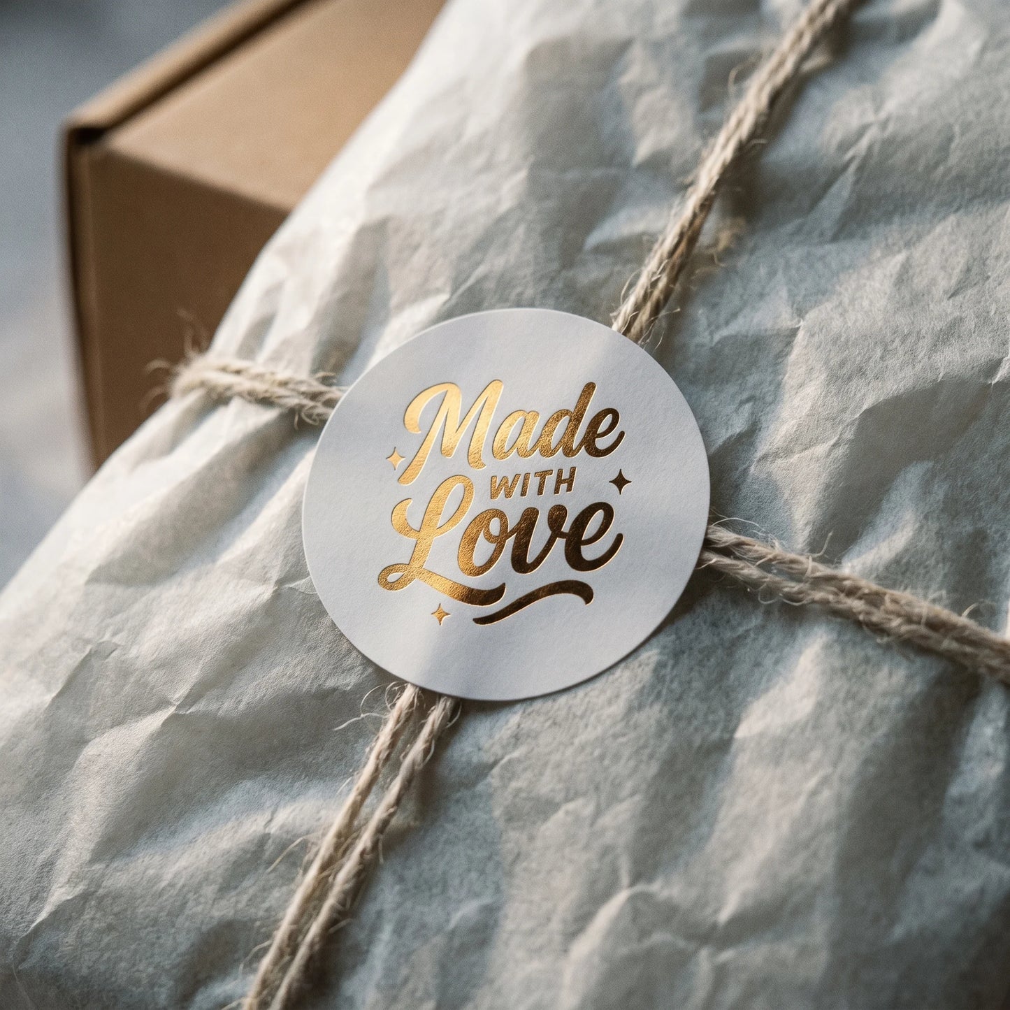 A 2-inch matte paper sticker designed for handmade sellers during order fulfillment.
