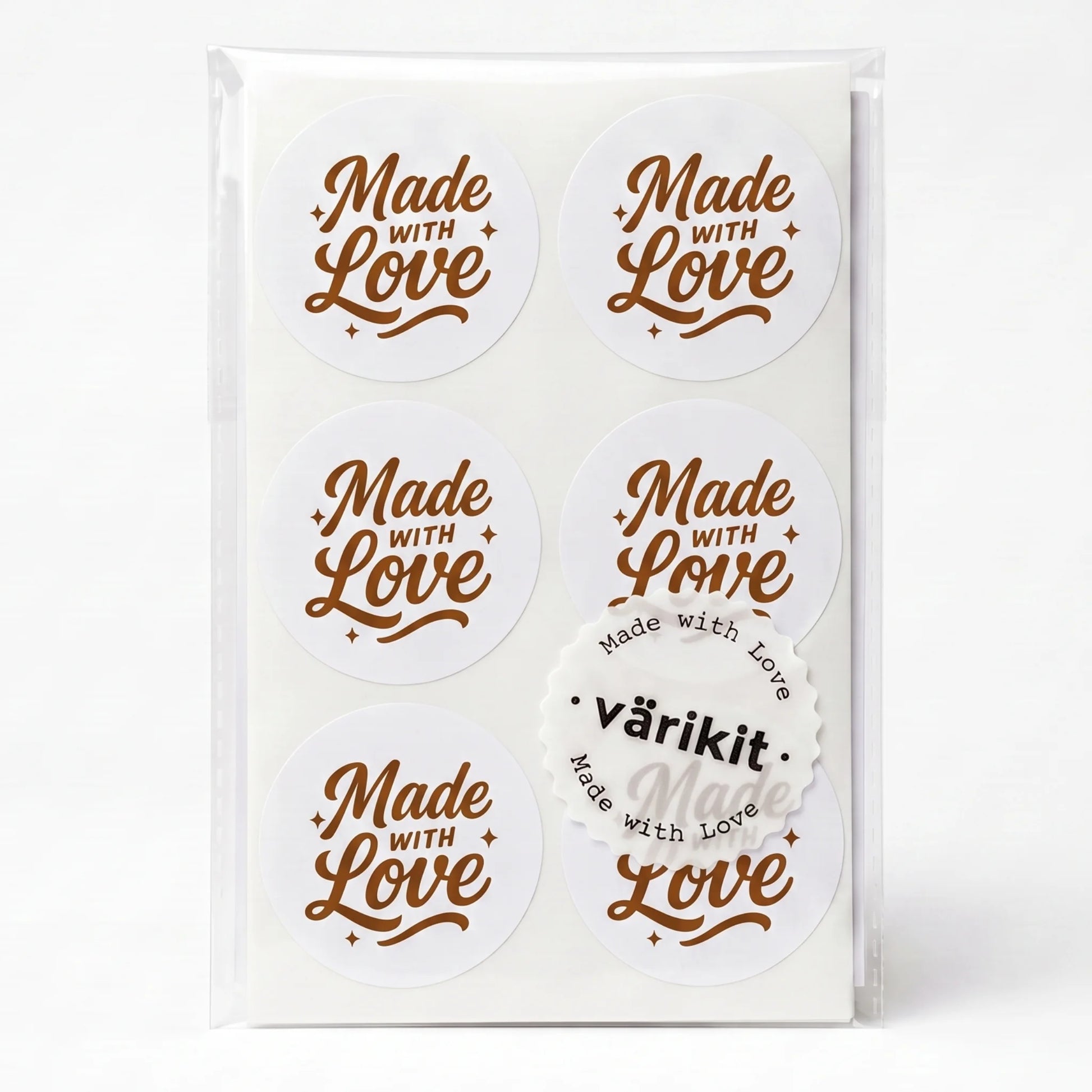 coffee ink on white paper, 2-inch round retro typography, spencerian script lettering.
