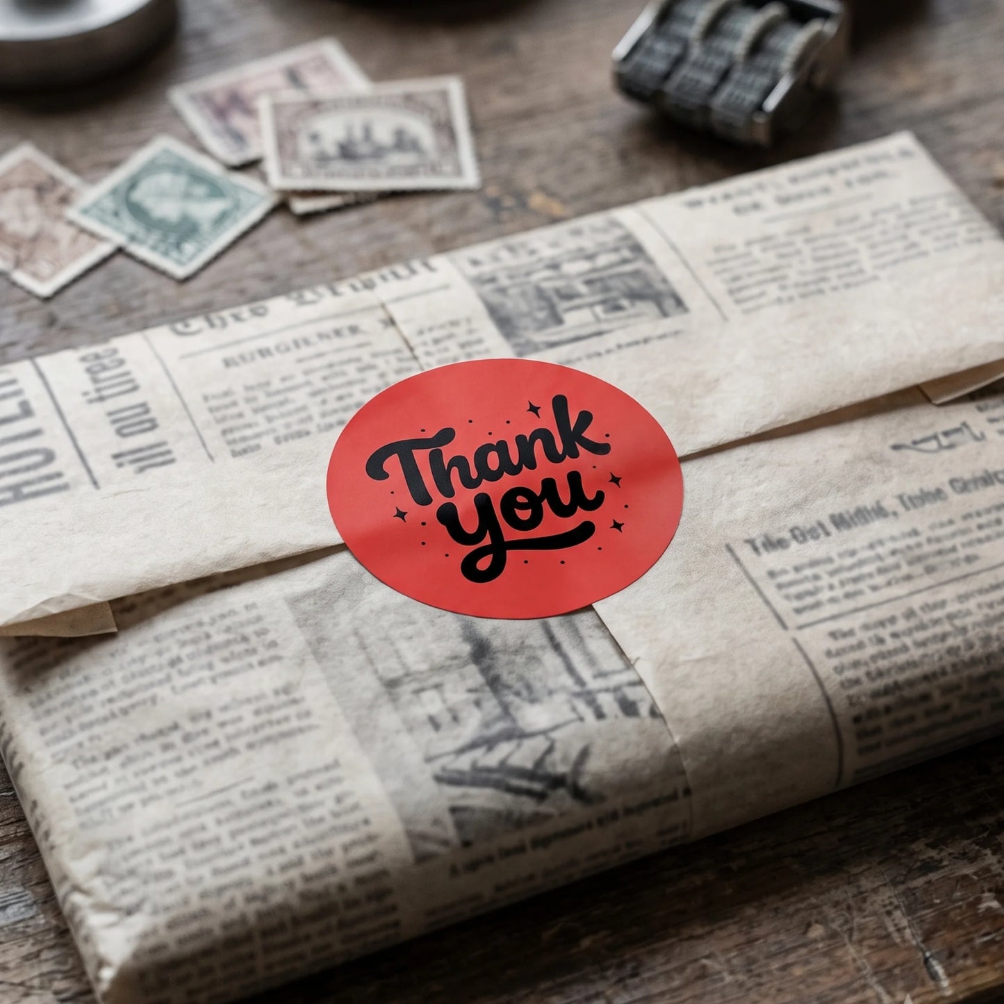 Add a typographic Thank You detail to standard gift packaging.