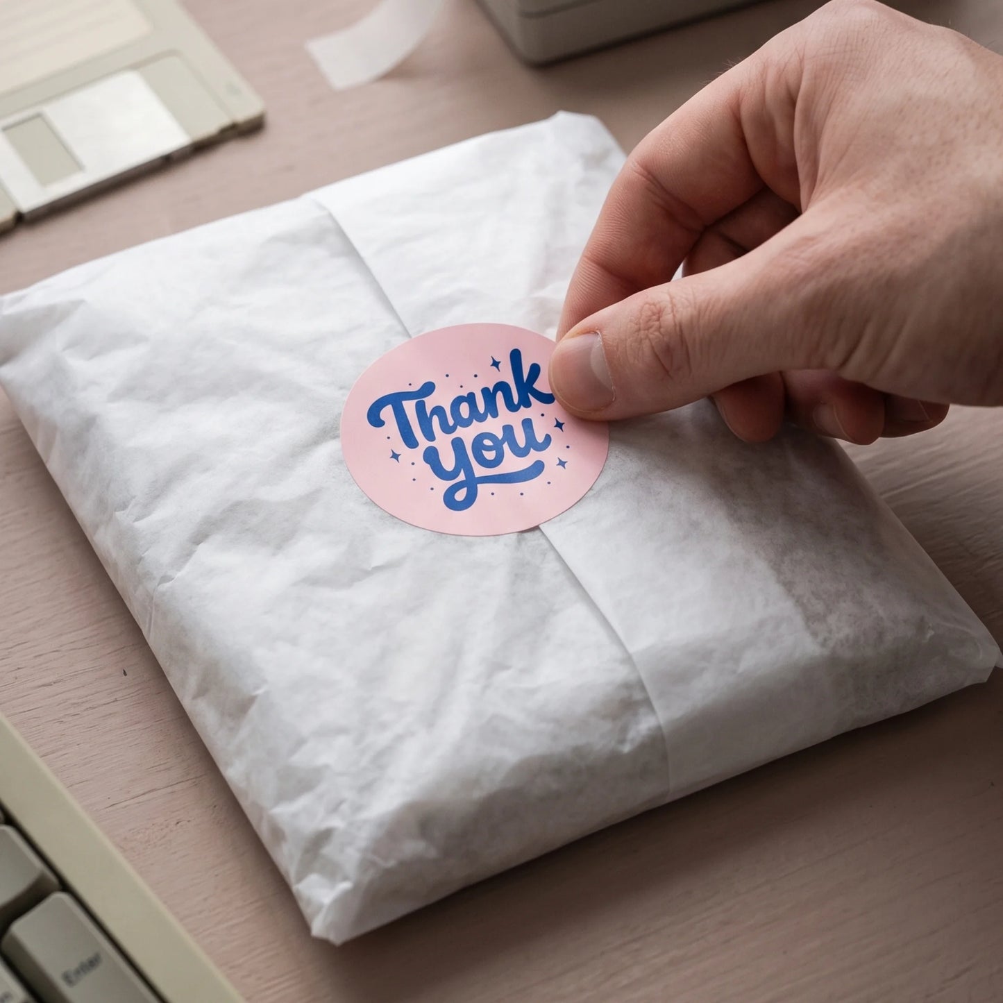 A vintage cursive label designed for classic brand aesthetics.