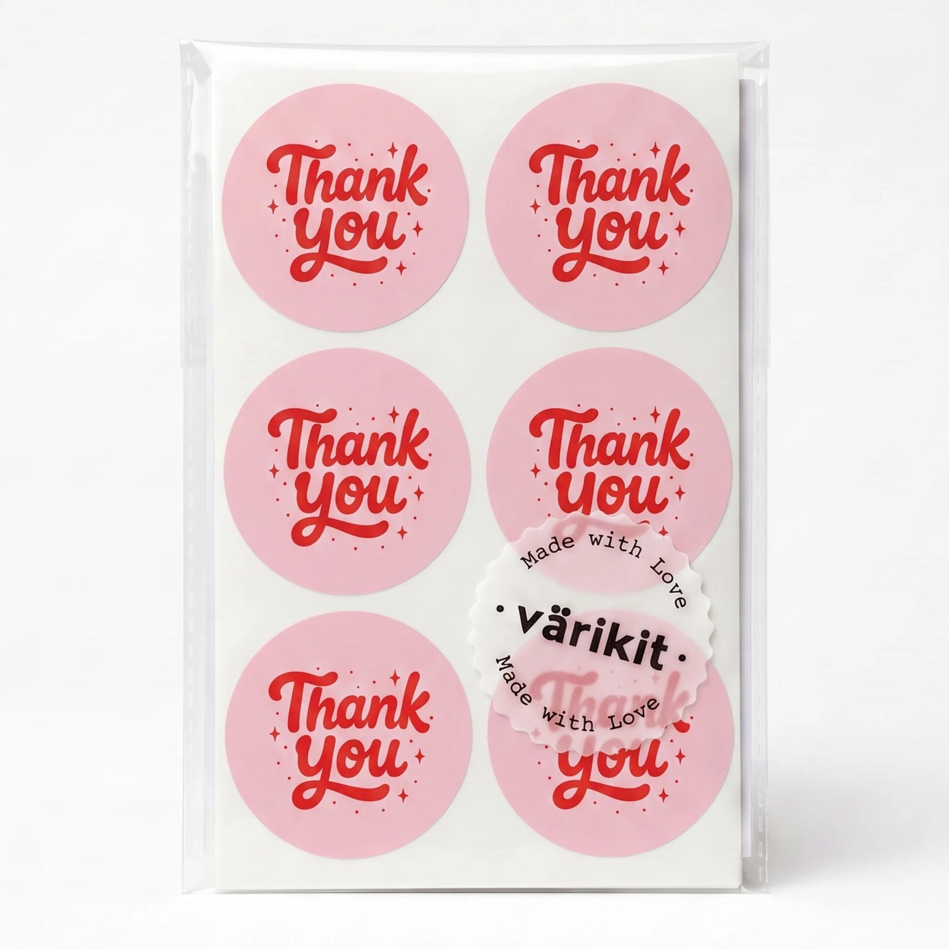 red ink on pink paper, 2-inch round retro typography, classic american lettering.