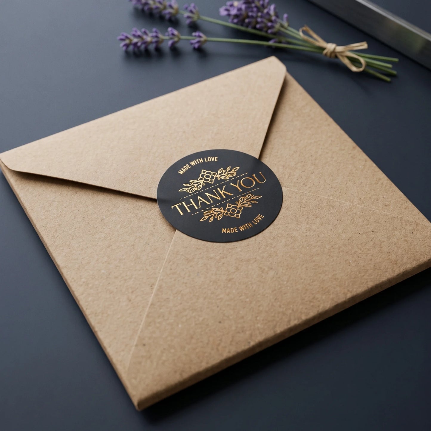 Botanische Made With Love Aufkleber für kleine Unternehmen, Lavendelstrauß-Bindung, 2 Zoll rund, 60 Etiketten | Varikit