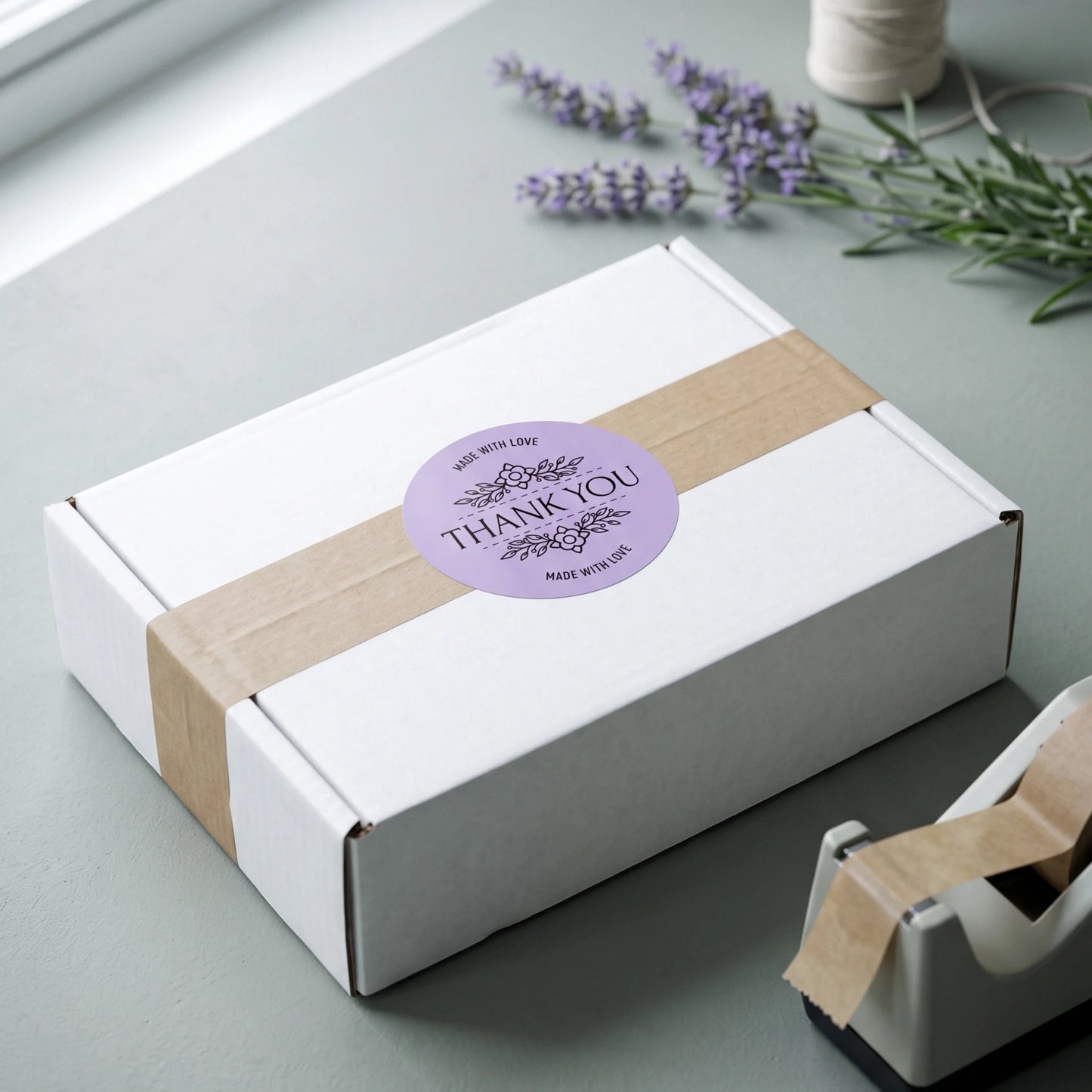 Botanische Made With Love Aufkleber für kleine Unternehmen, Lavendelstrauß-Bindung, 2 Zoll rund, 60 Etiketten | Varikit