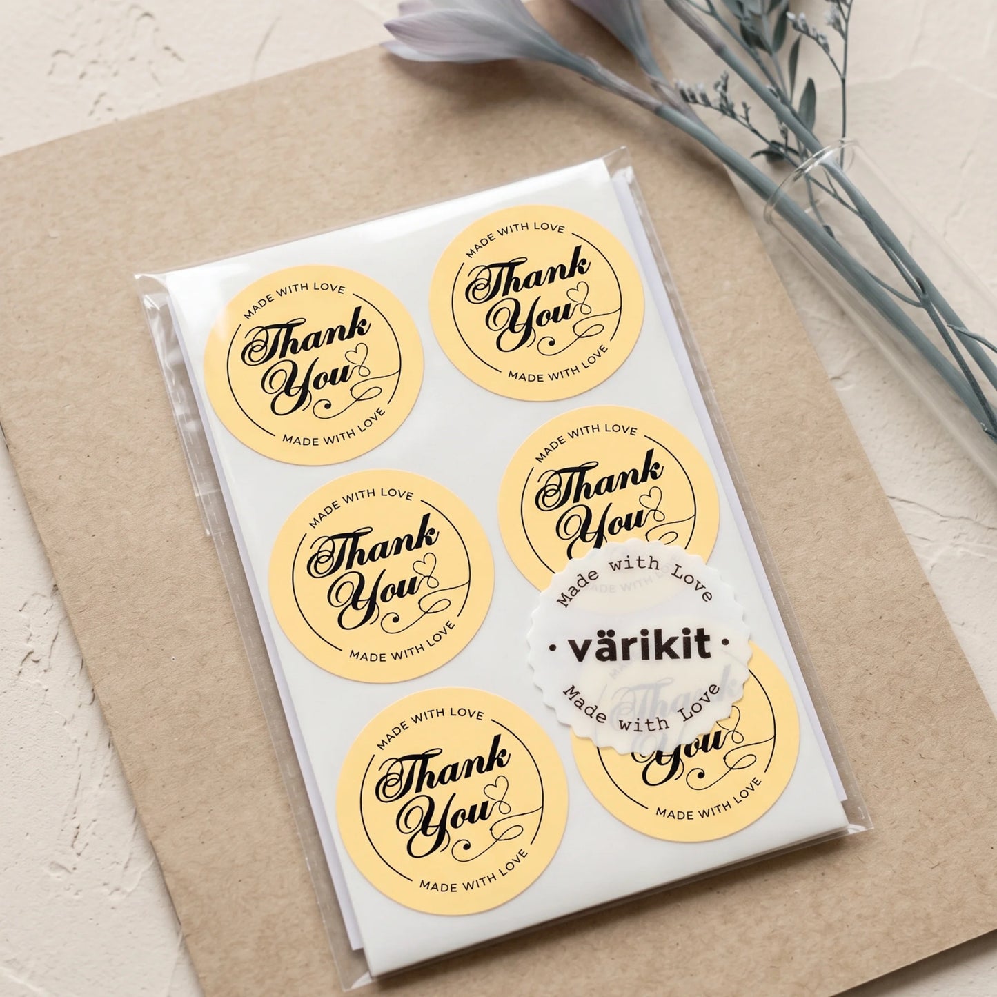 Handwritten Made With Love Stickers for Small Business, Elegant Script Lavender, 2-Inch Round, 60 Labels | Varikit
