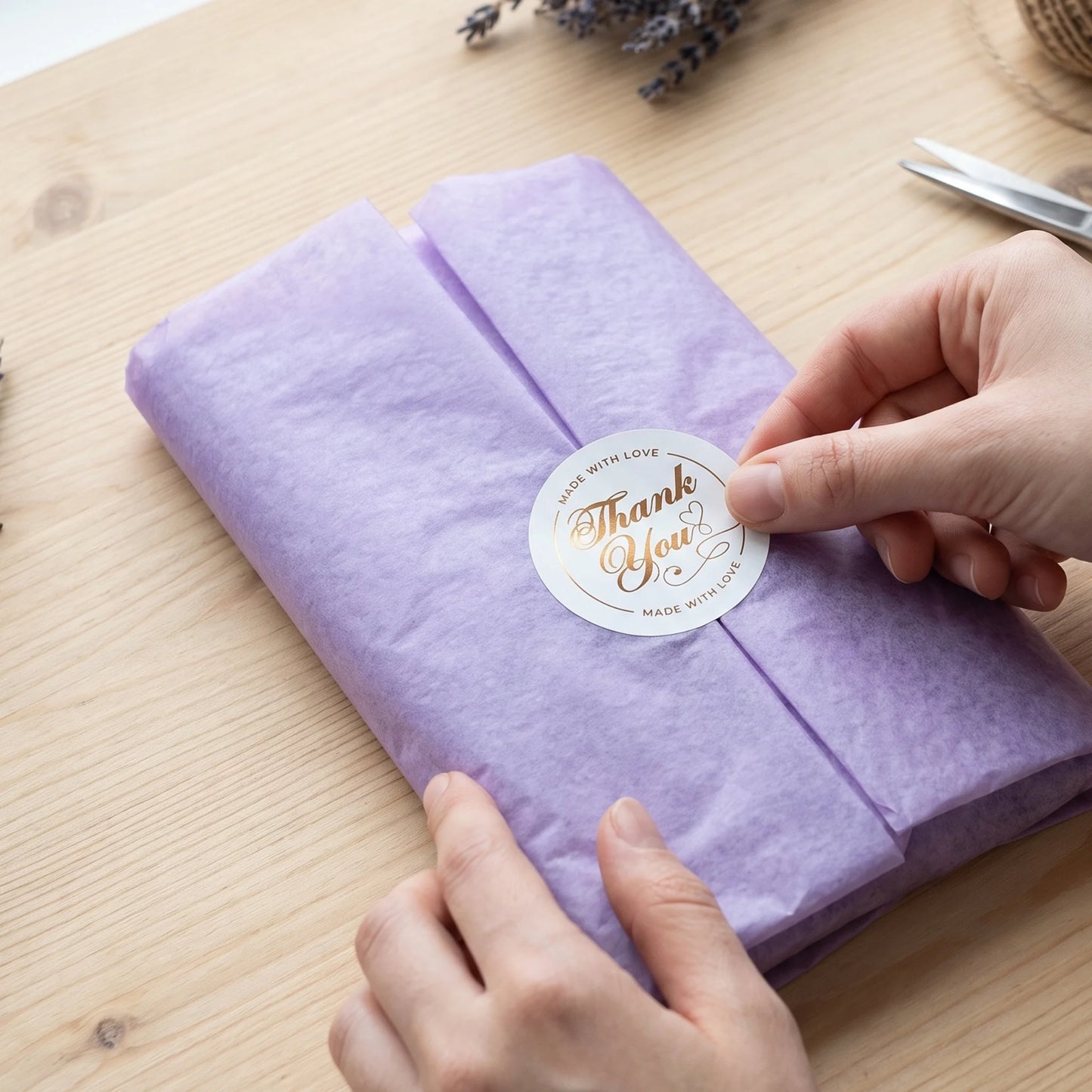 Handwritten Made With Love Stickers for Small Business, Elegant Script Lavender, 2-Inch Round, 60 Labels | Varikit