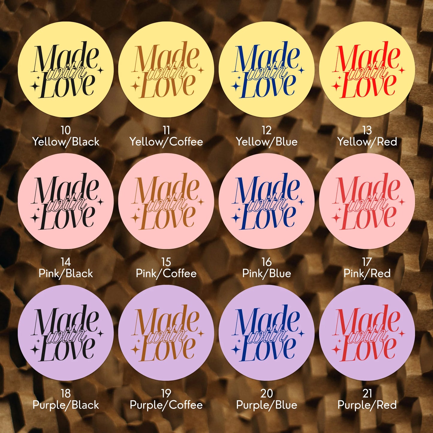 Autocollants « Elegant Luxe Made With Love » pour petites entreprises, script sophistiqué, ronds de 5 cm, 60 étiquettes | Varikit