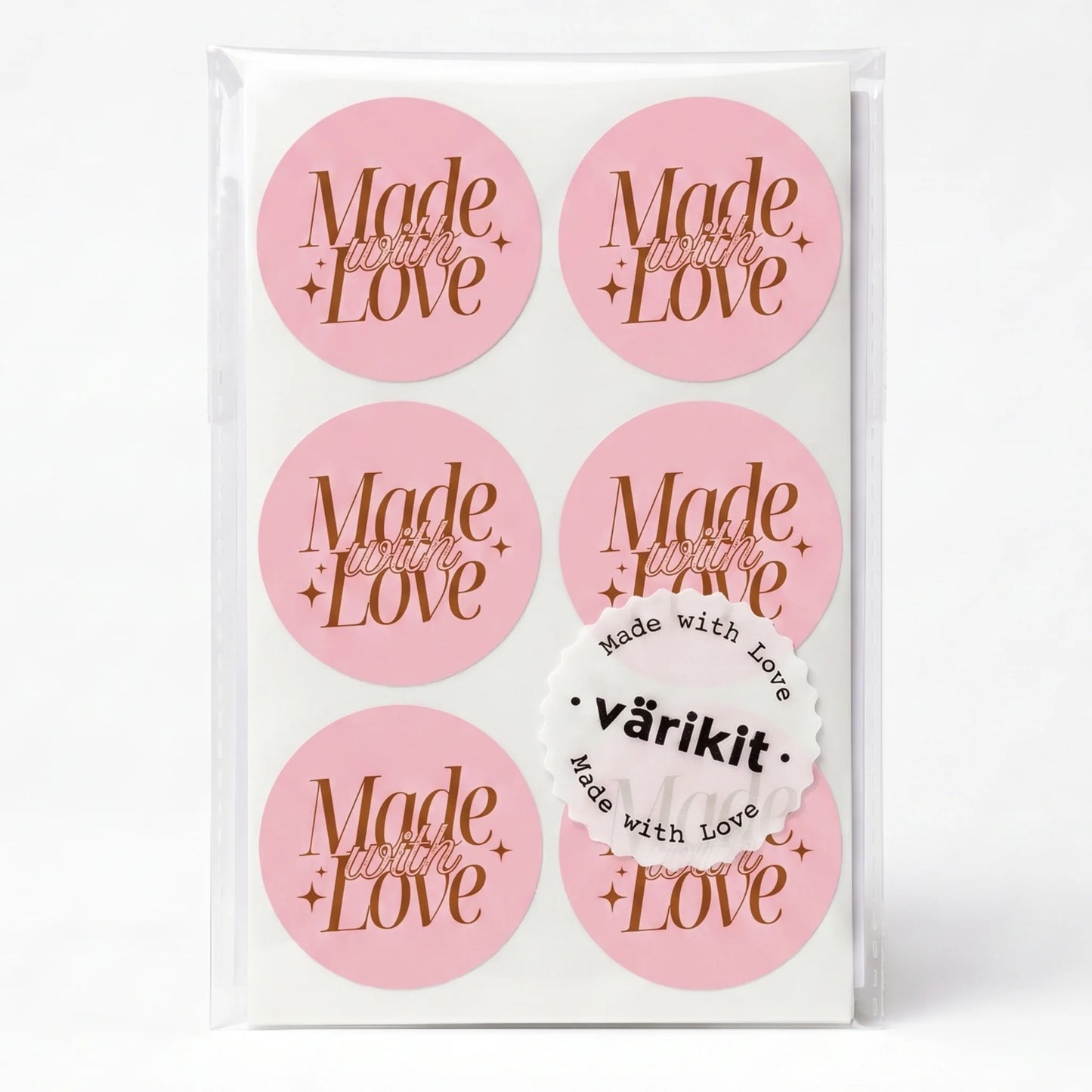 Autocollants « Elegant Luxe Made With Love » pour petites entreprises, script sophistiqué, ronds de 5 cm, 60 étiquettes | Varikit