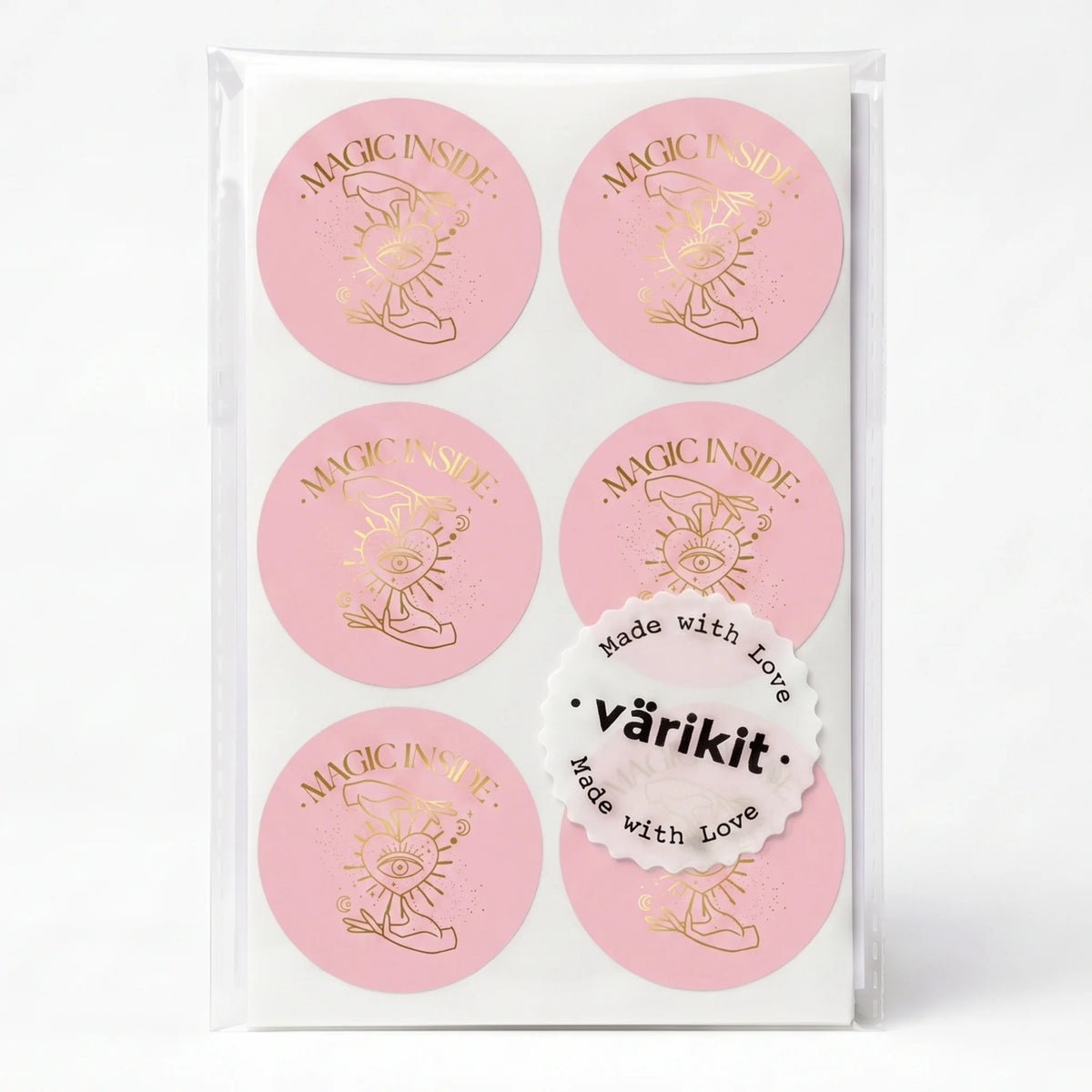 Pegatinas «Magia en el interior» para pequeñas empresas, mano y ojo celestiales, redondas de 2 pulgadas, 60 etiquetas | Varikit