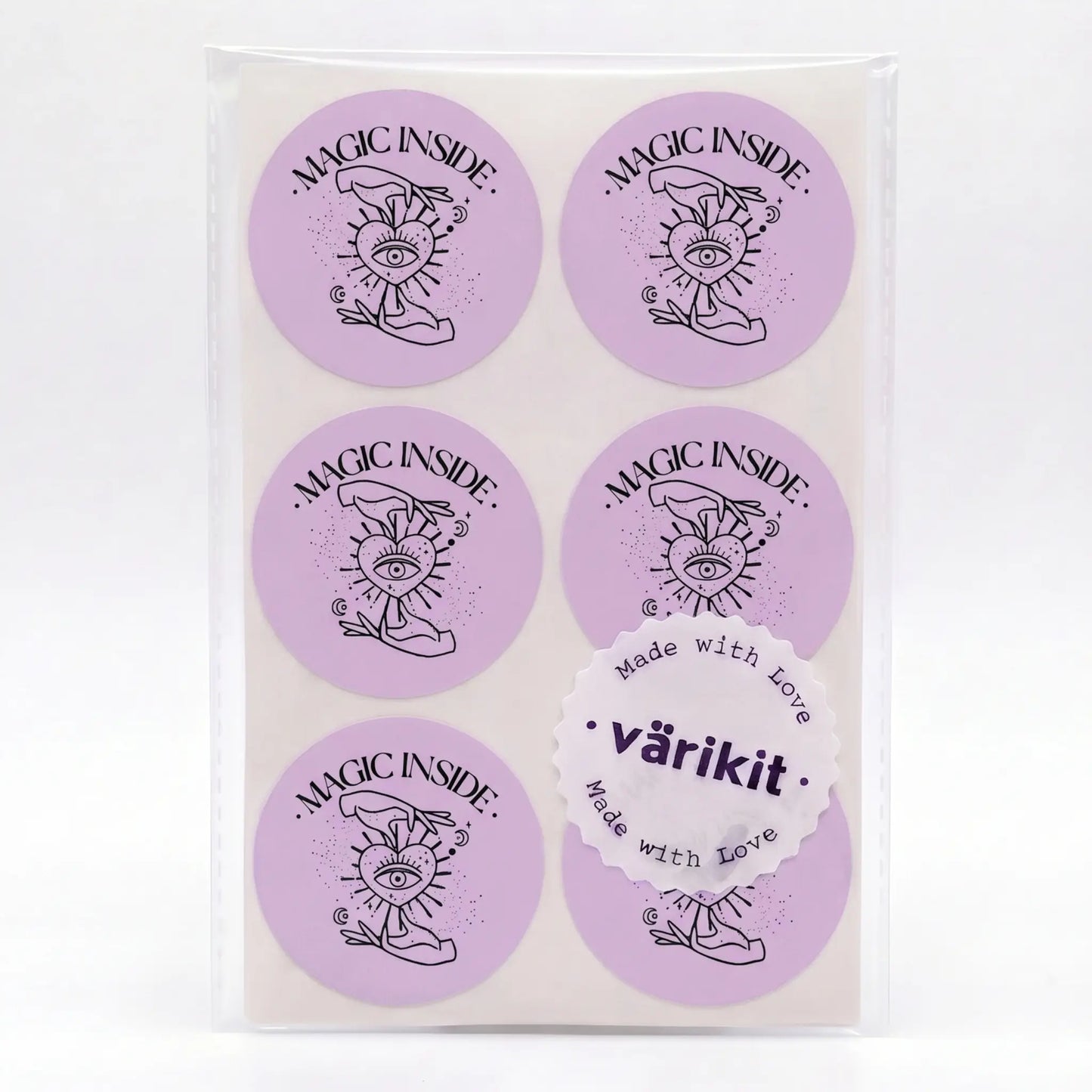 Purple and black celestial hand and eye magic inside sticker