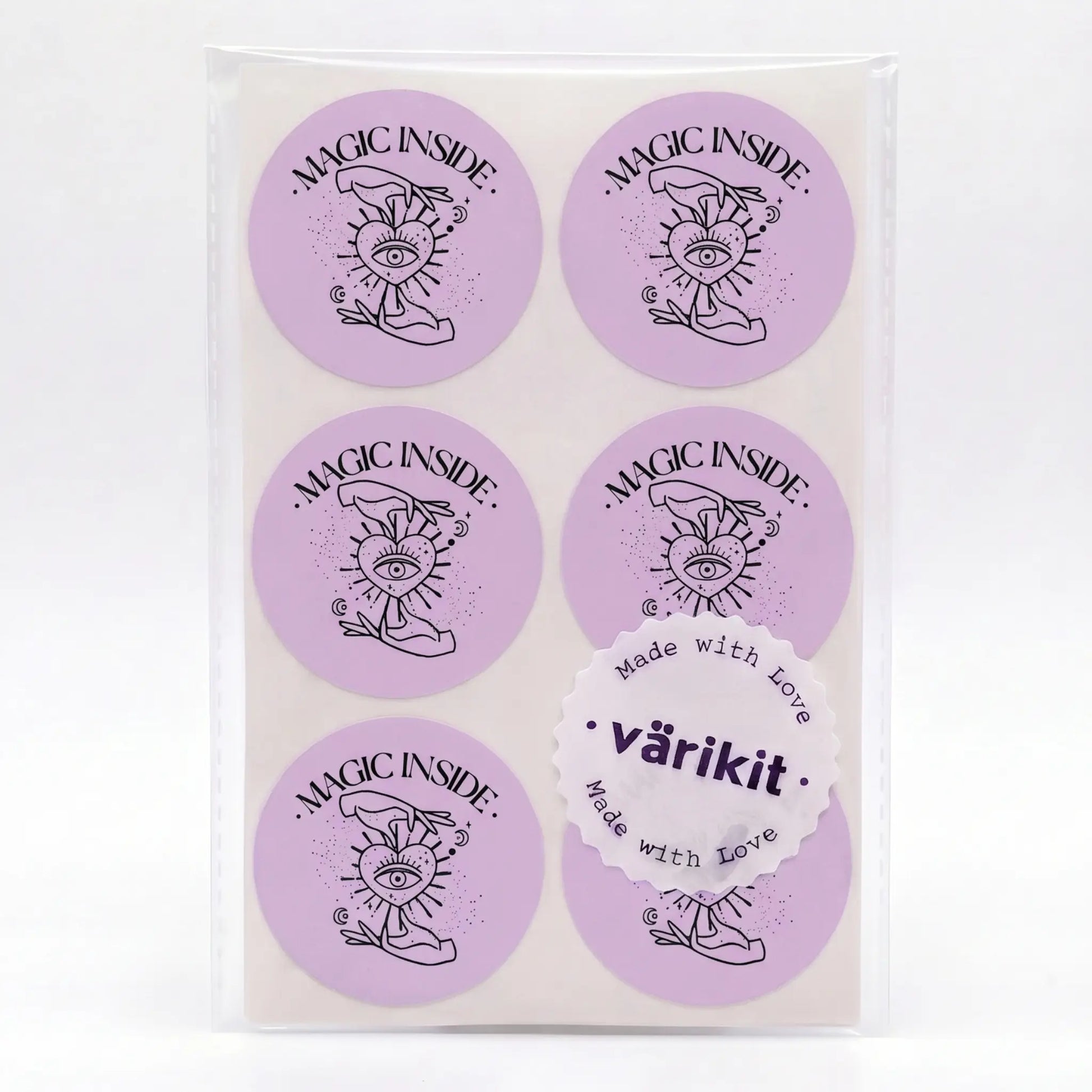 Purple and black celestial hand and eye magic inside sticker