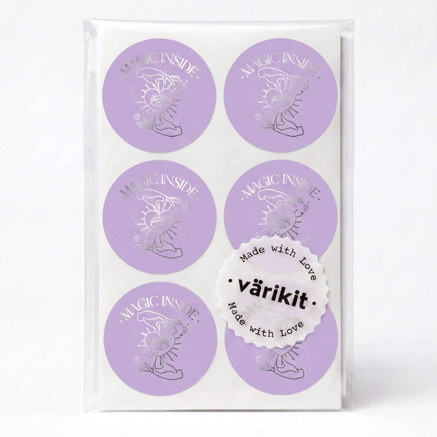 Pegatinas «Magia en el interior» para pequeñas empresas, mano y ojo celestiales, redondas de 2 pulgadas, 60 etiquetas | Varikit