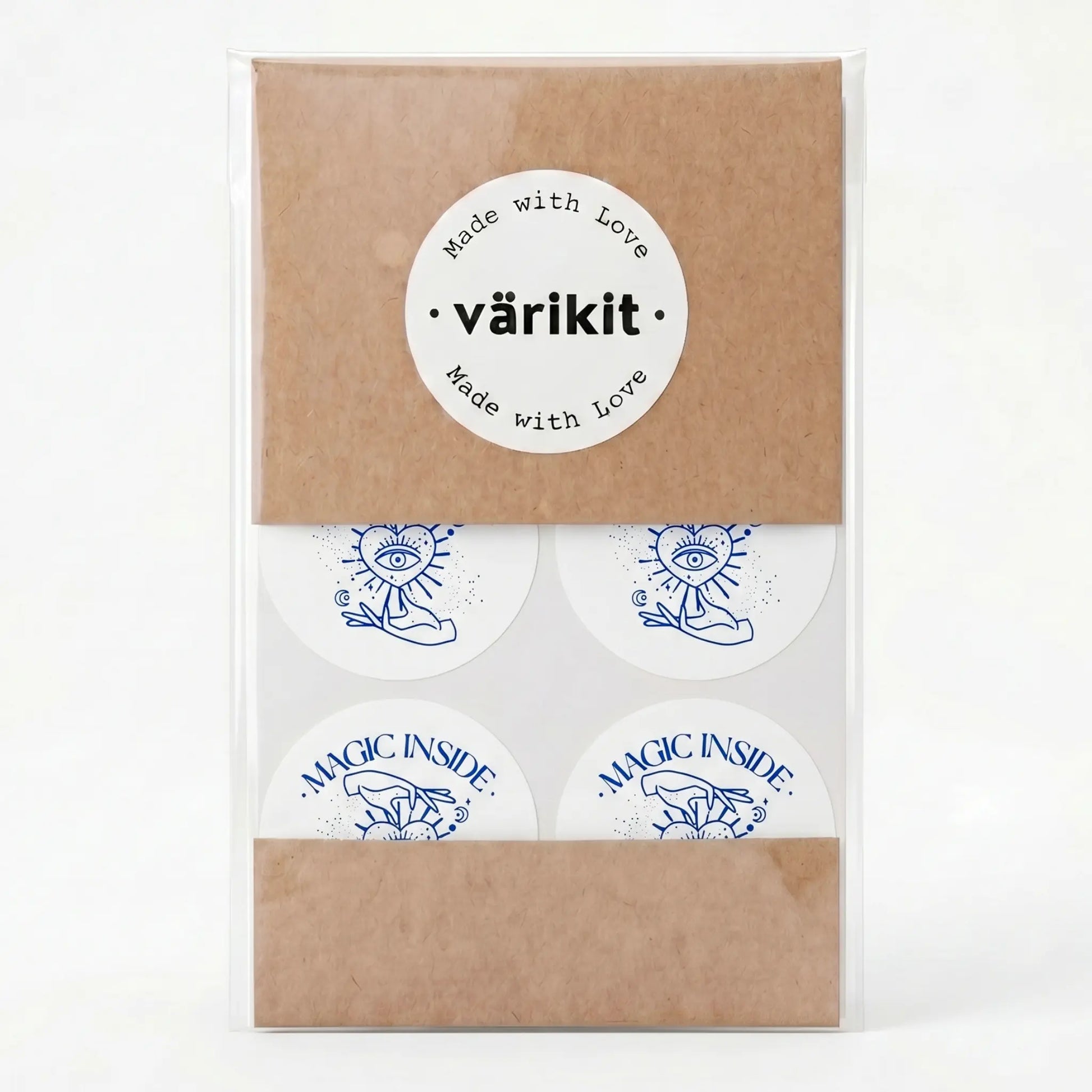 White and blue celestial hand and eye magic inside sticker