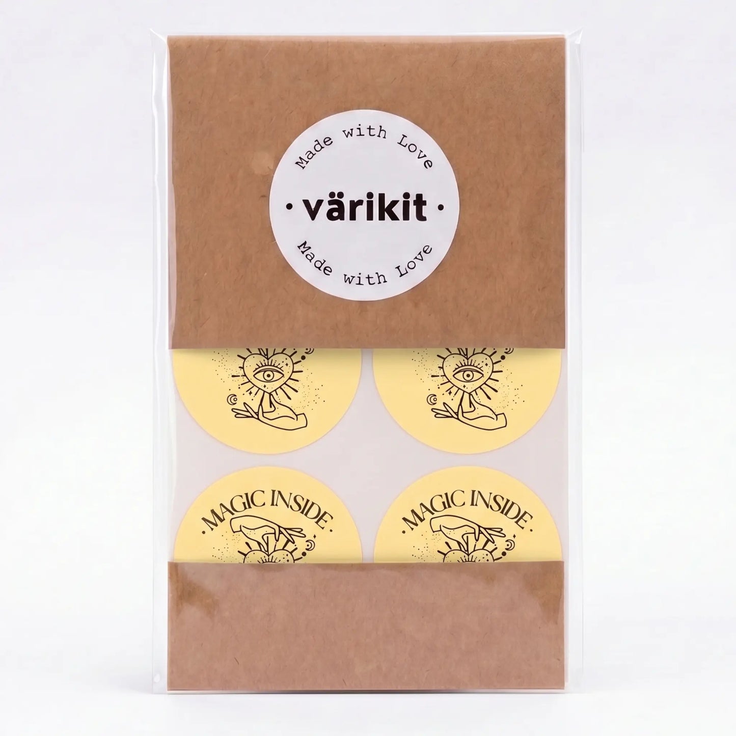 Yellow and black celestial hand and eye magic inside sticker
