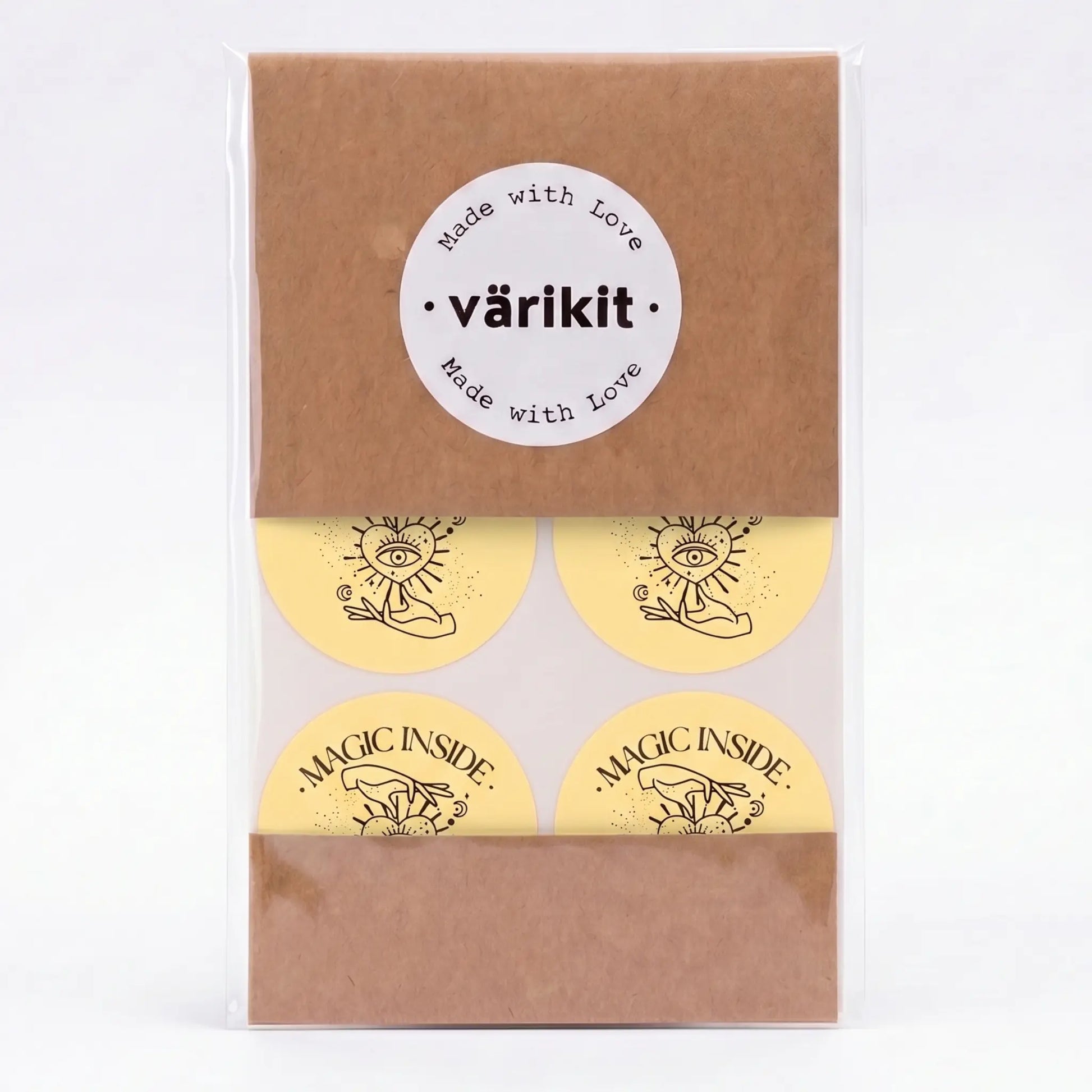 Yellow and black celestial hand and eye magic inside sticker