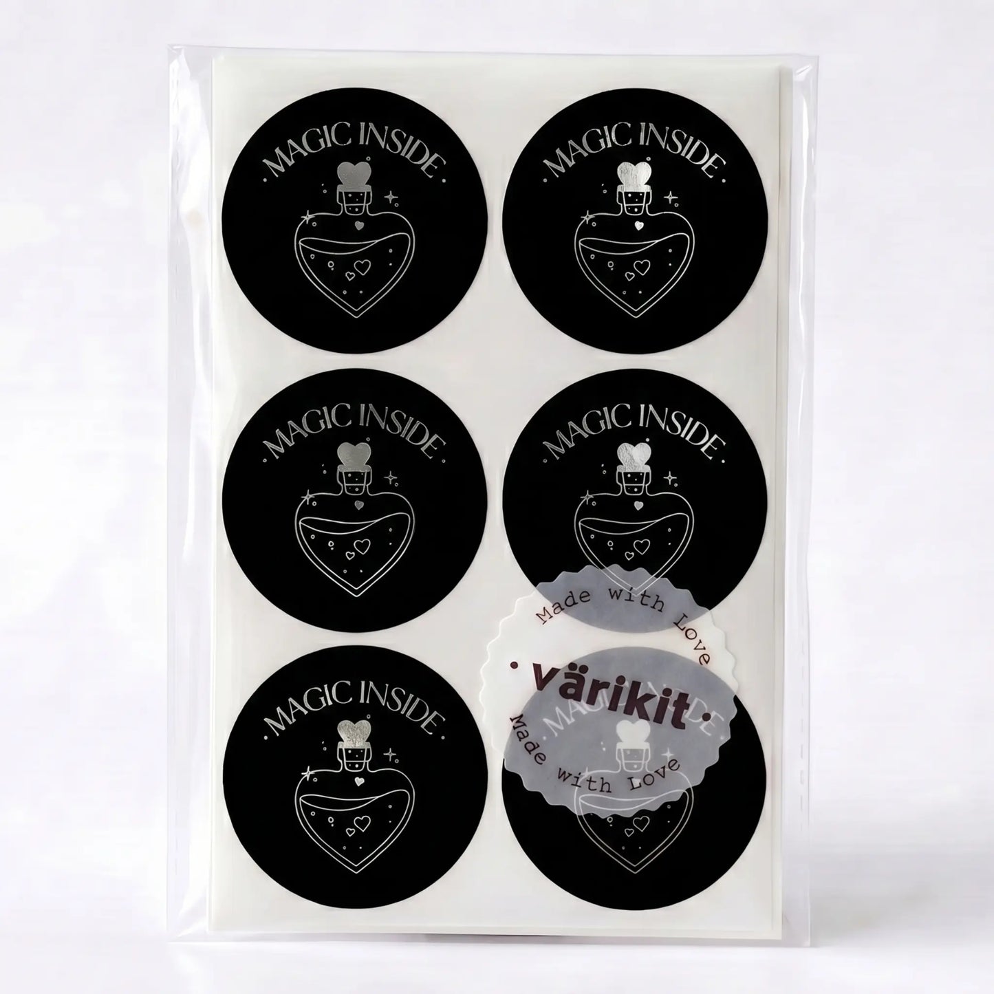 Black and silver foil potion bottle magic inside sticker