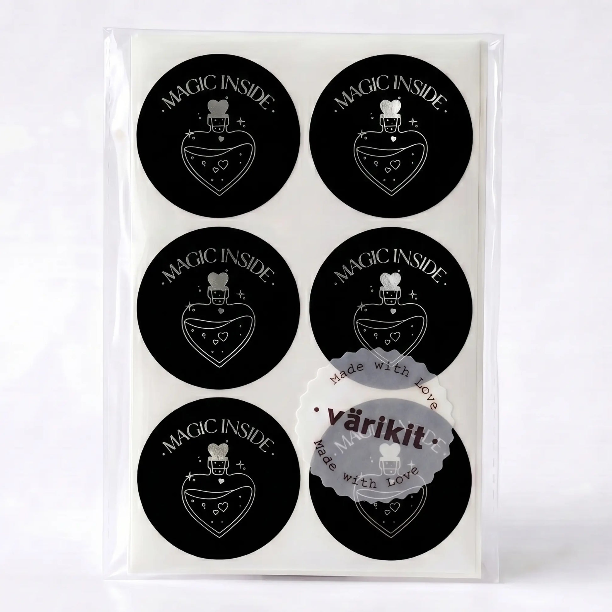 Black and silver foil potion bottle magic inside sticker