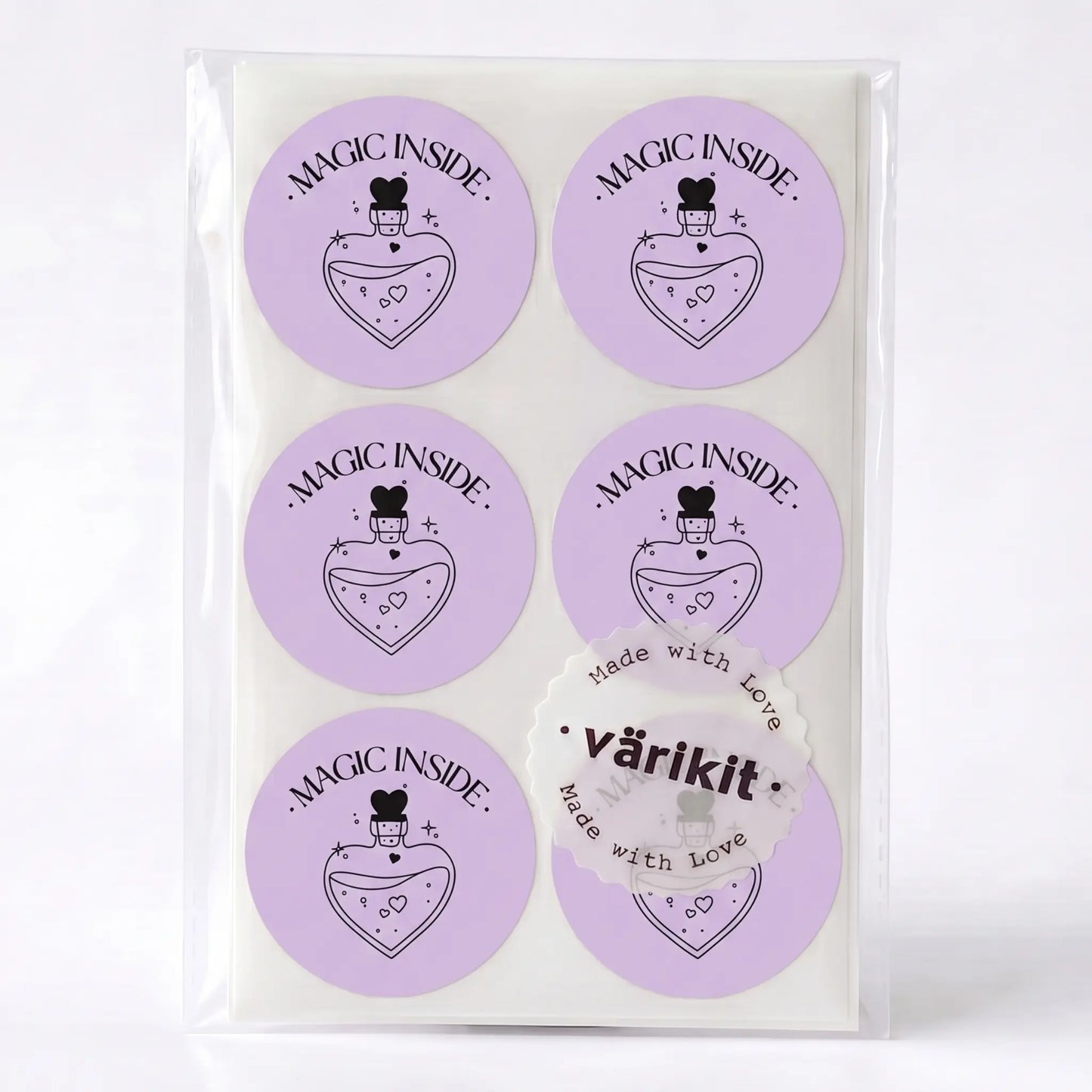 Magic inside sticker with potion bottle celestial design in purple and black
