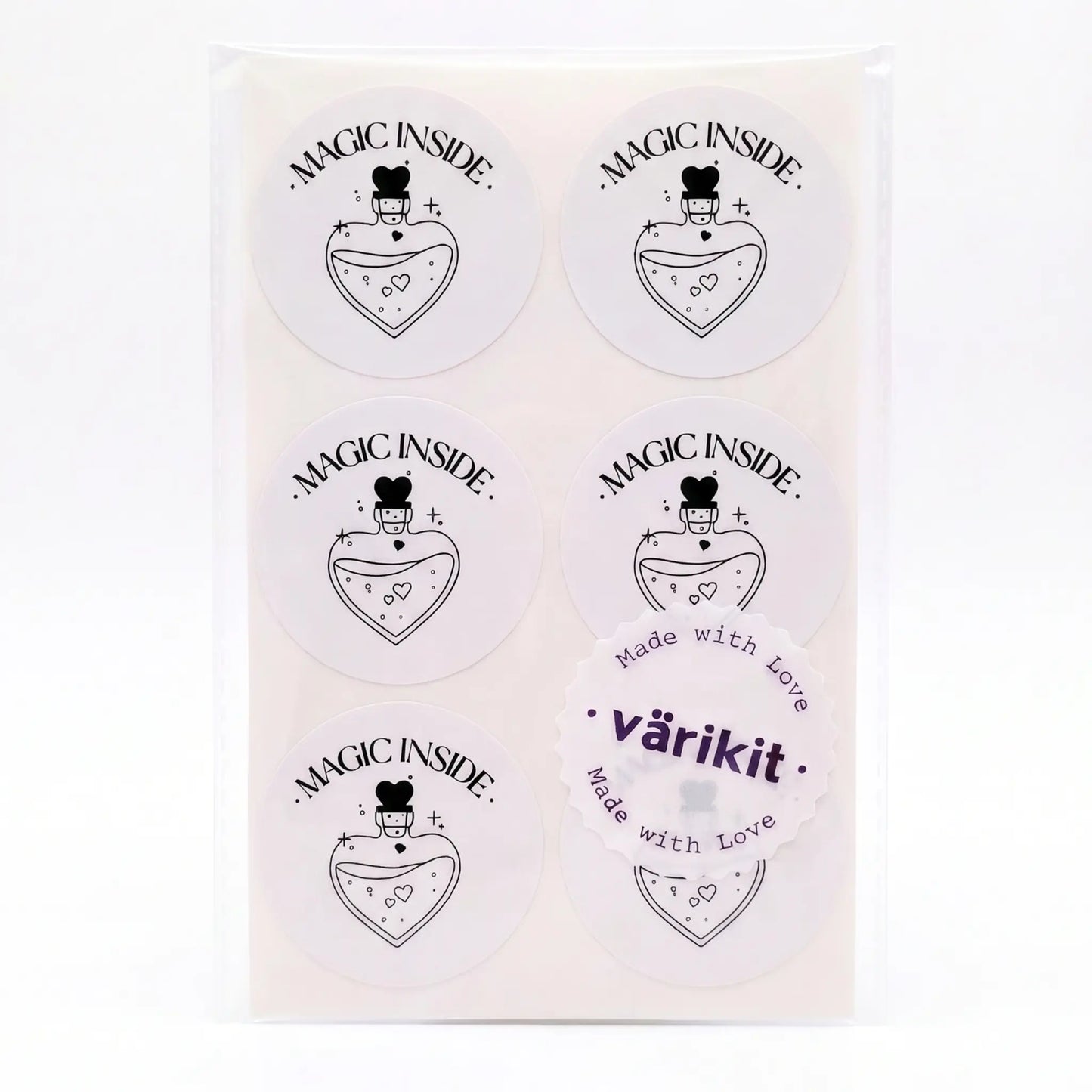 Magic inside sticker with potion bottle celestial design in white and black
