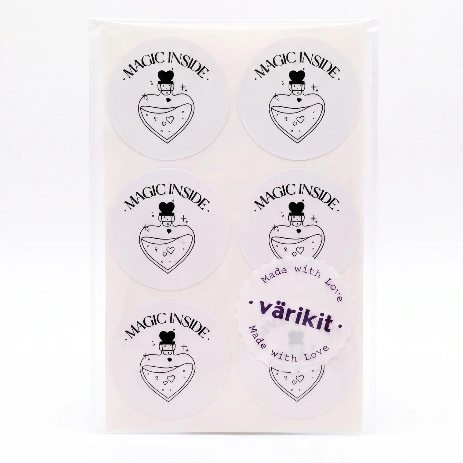 Magic inside sticker with potion bottle celestial design in white and black