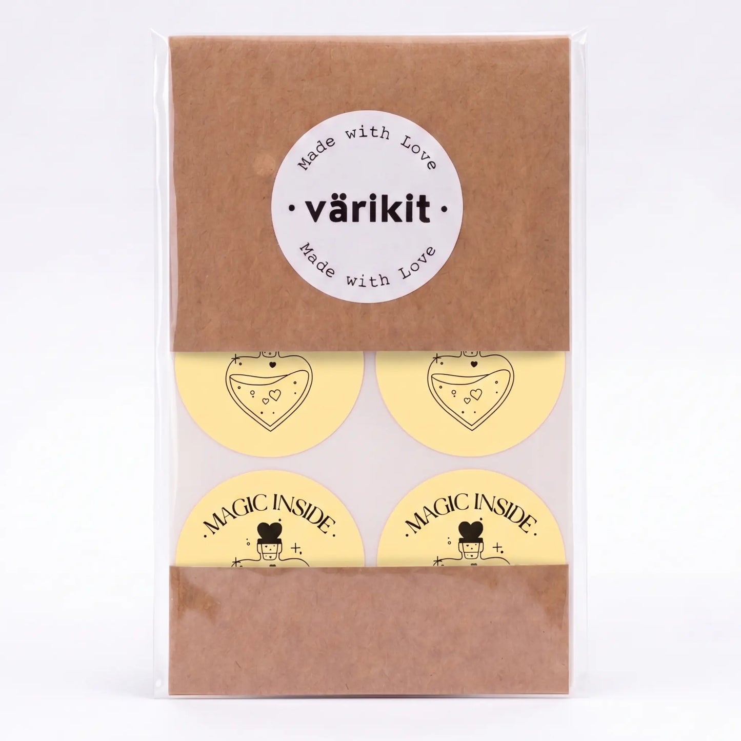 Magic inside sticker with potion bottle celestial design in yellow and black