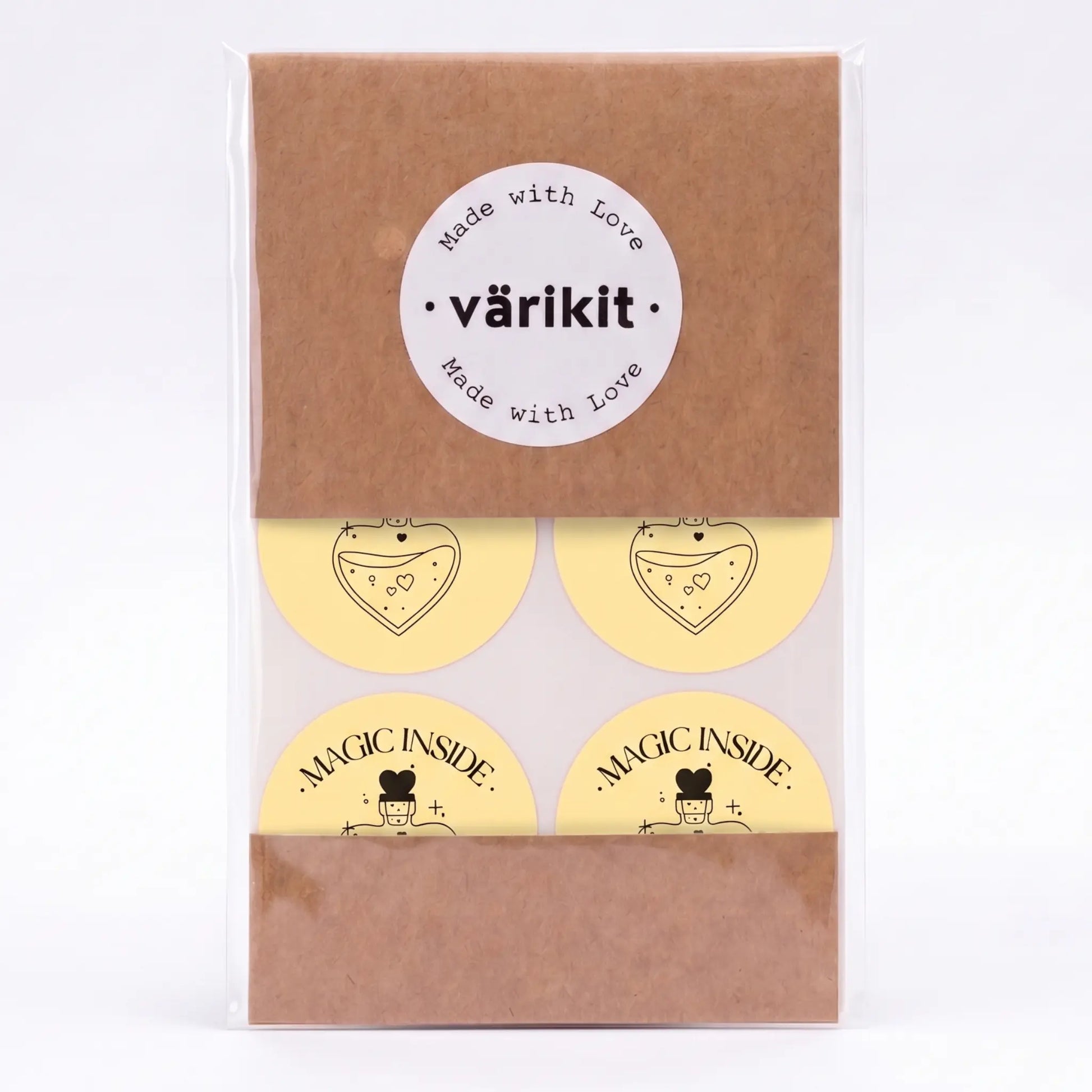 Magic inside sticker with potion bottle celestial design in yellow and black