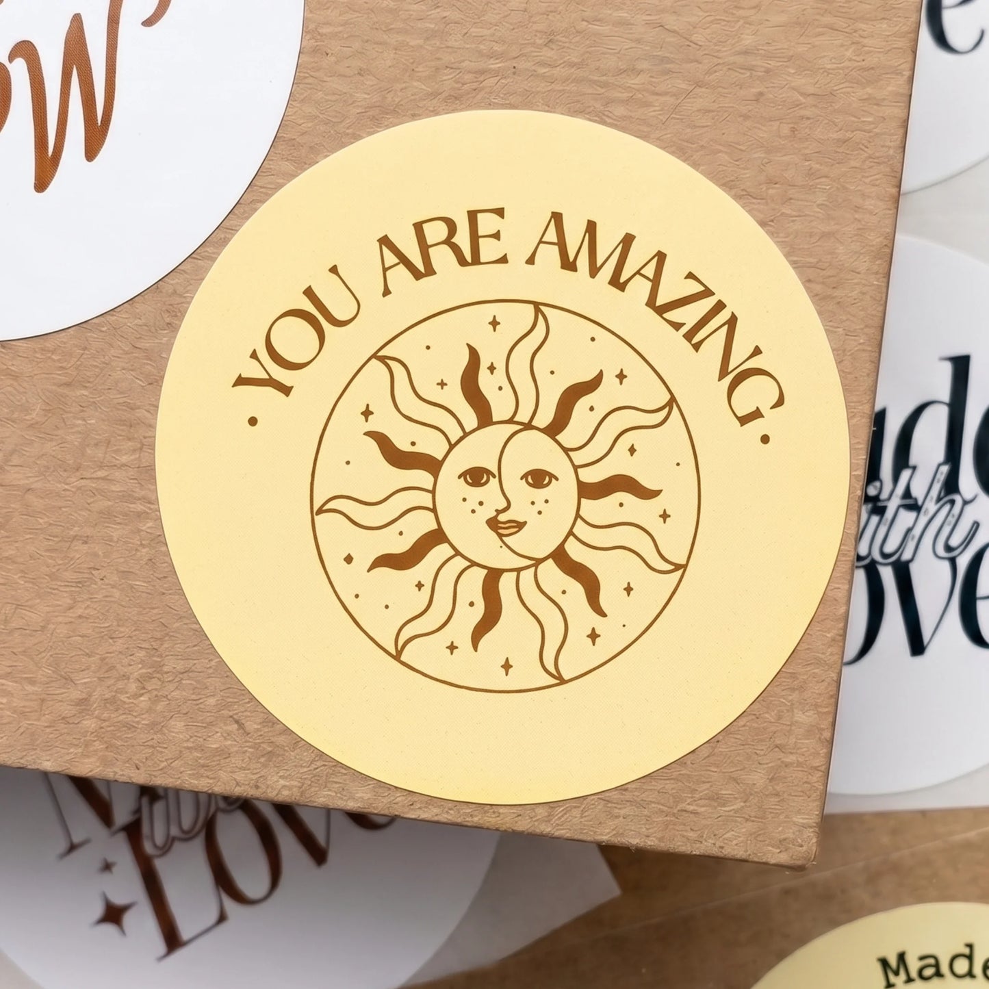 Mystical Celestial Stickers for Small Business, Smiling Sun Moon, 2-Inch Round, 60 Labels | Varikit