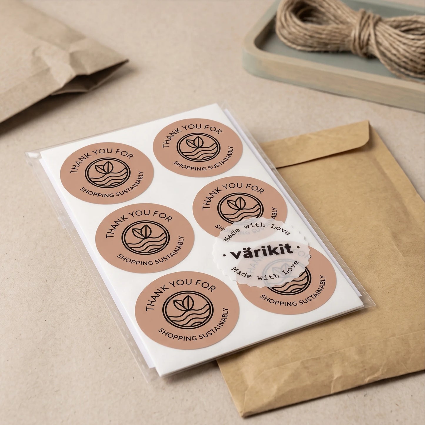 Pegatinas minimalistas de agradecimiento para pequeñas empresas, ondas de brotes ecológicos, redondas de 2 pulgadas, 60 etiquetas | Varikit