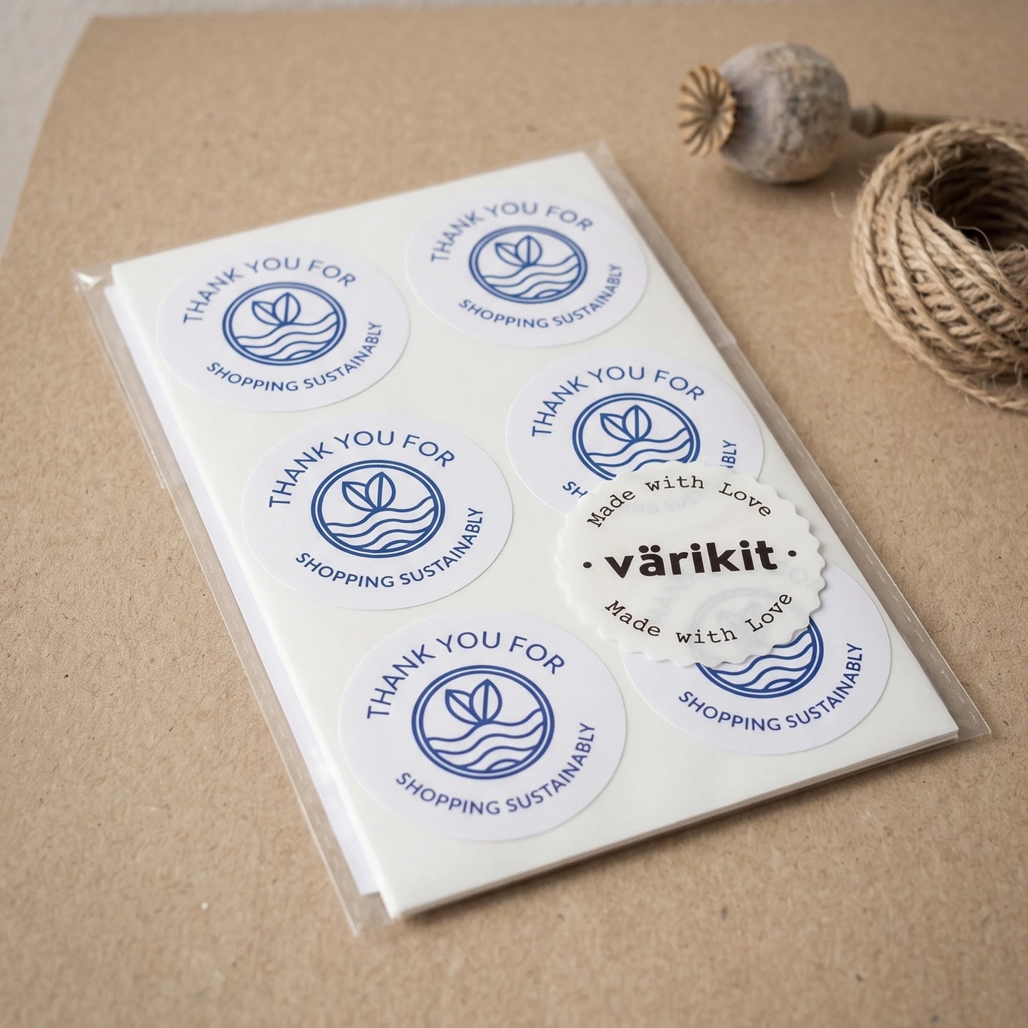 Pegatinas minimalistas de agradecimiento para pequeñas empresas, ondas de brotes ecológicos, redondas de 2 pulgadas, 60 etiquetas | Varikit