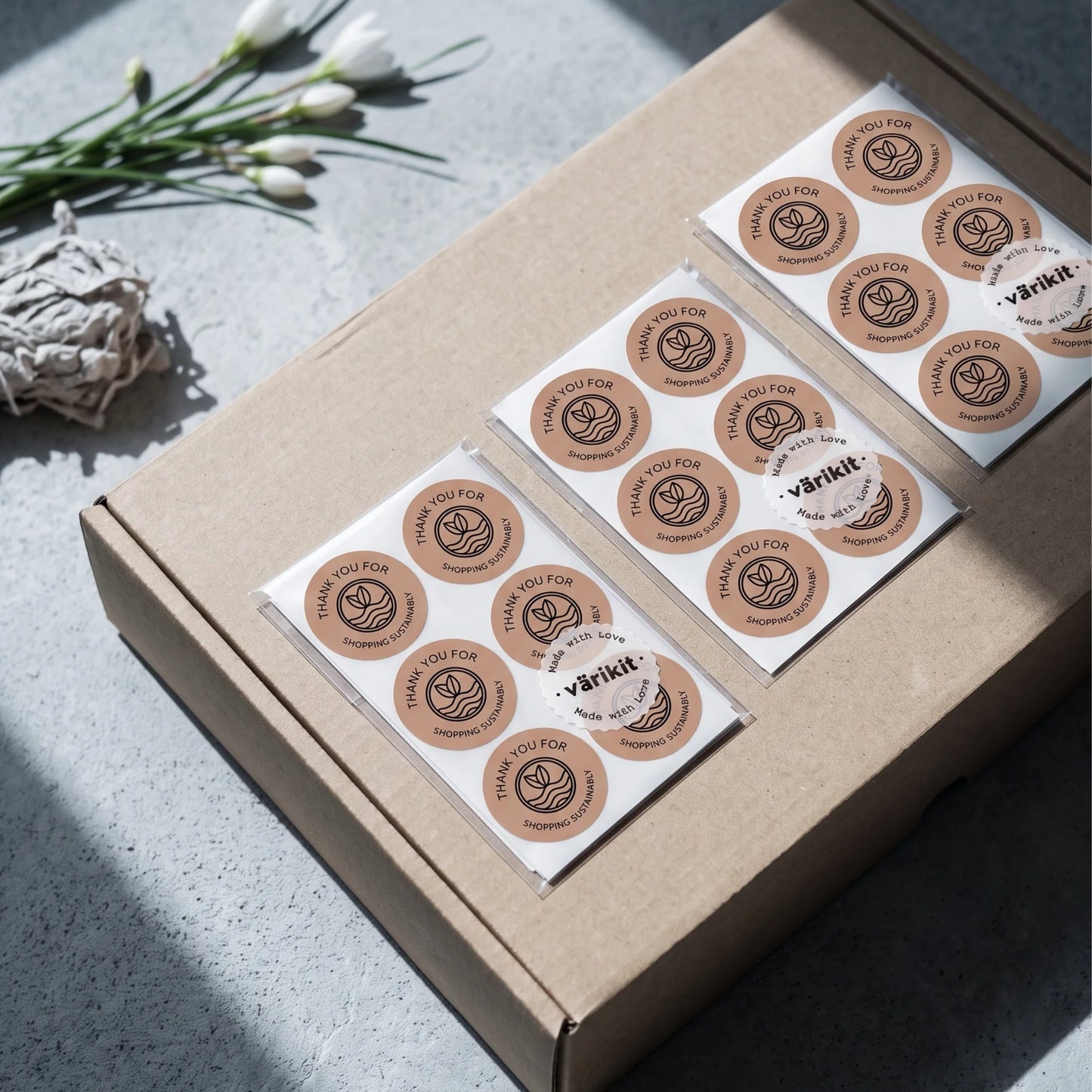 Pegatinas minimalistas de agradecimiento para pequeñas empresas, ondas de brotes ecológicos, redondas de 2 pulgadas, 60 etiquetas | Varikit
