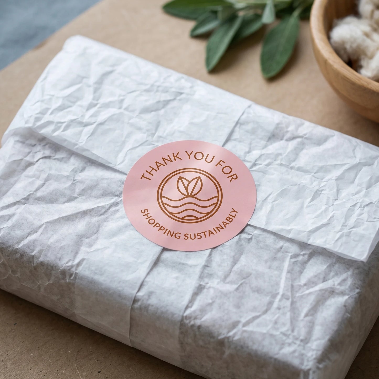 Pegatinas minimalistas de agradecimiento para pequeñas empresas, ondas de brotes ecológicos, redondas de 2 pulgadas, 60 etiquetas | Varikit