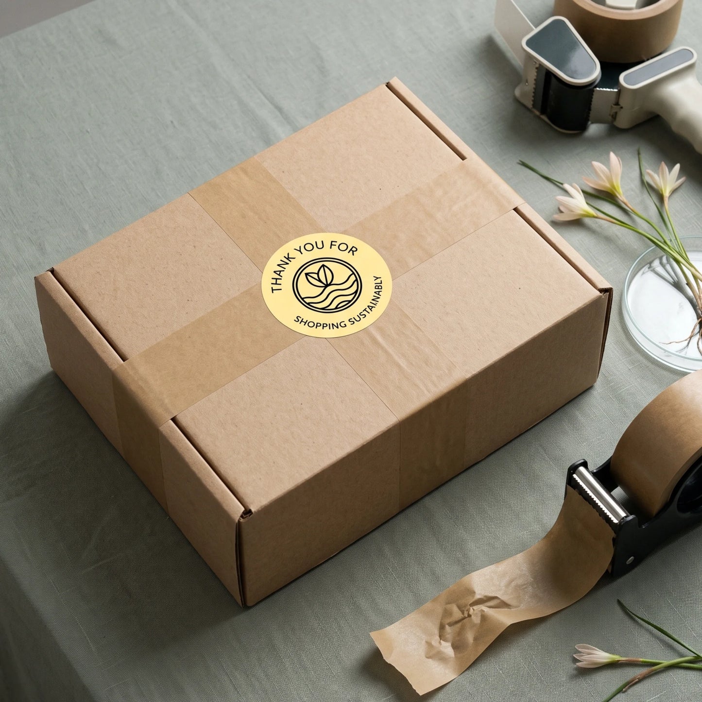 Pegatinas minimalistas de agradecimiento para pequeñas empresas, ondas de brotes ecológicos, redondas de 2 pulgadas, 60 etiquetas | Varikit