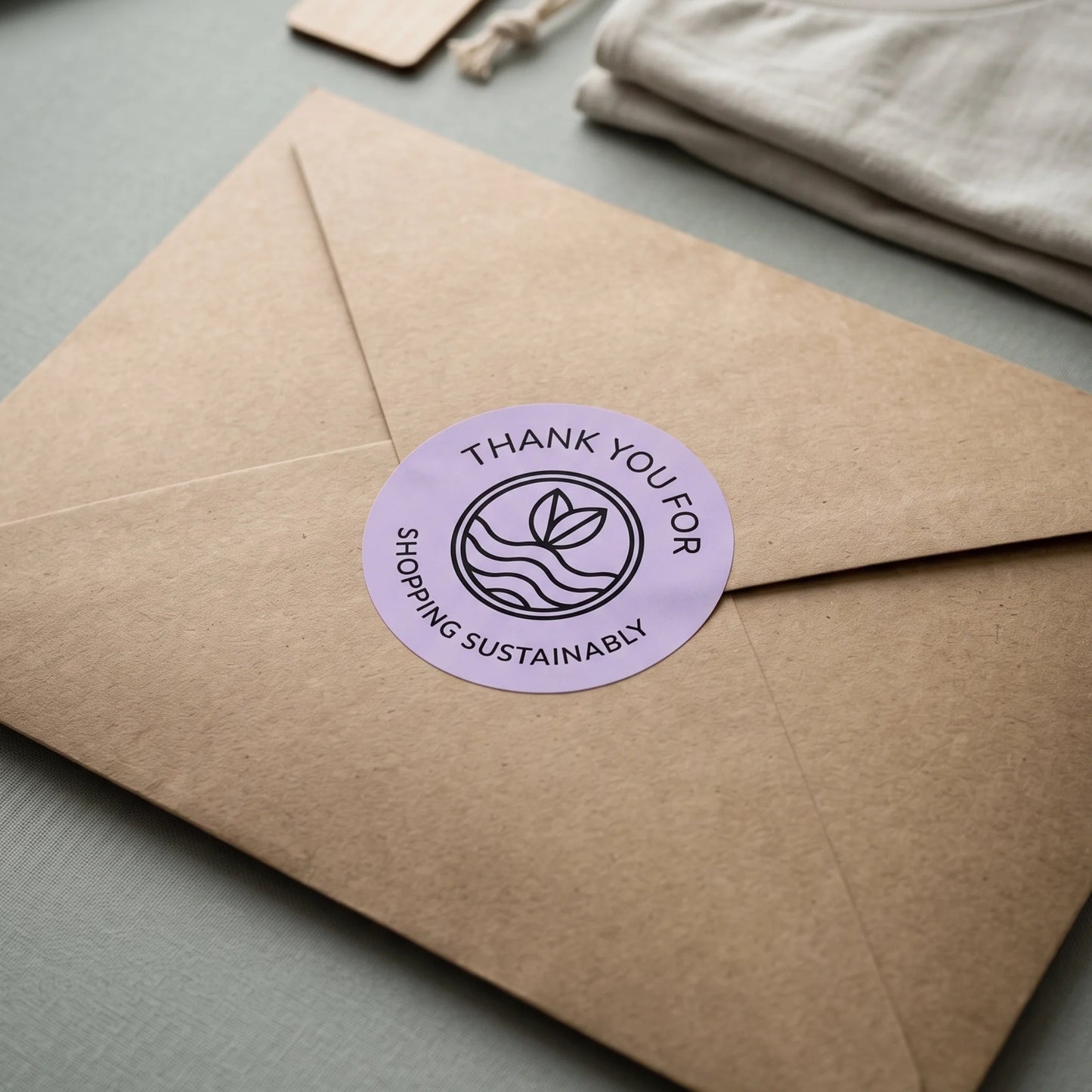 Pegatinas minimalistas de agradecimiento para pequeñas empresas, ondas de brotes ecológicos, redondas de 2 pulgadas, 60 etiquetas | Varikit