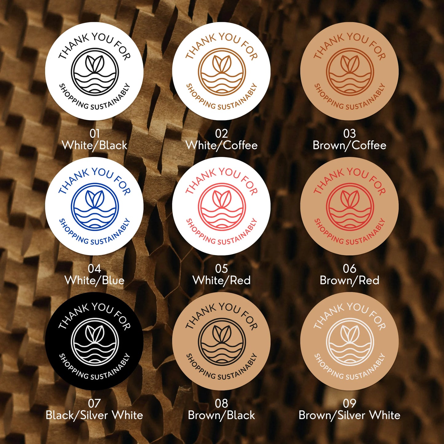 Pegatinas minimalistas de agradecimiento para pequeñas empresas, ondas de brotes ecológicos, redondas de 2 pulgadas, 60 etiquetas | Varikit