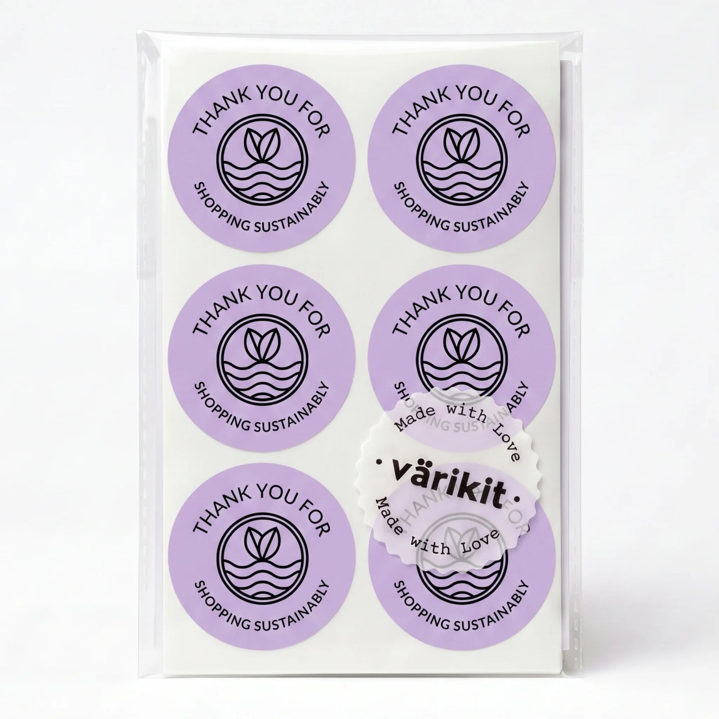 Pegatinas minimalistas de agradecimiento para pequeñas empresas, ondas de brotes ecológicos, redondas de 2 pulgadas, 60 etiquetas | Varikit