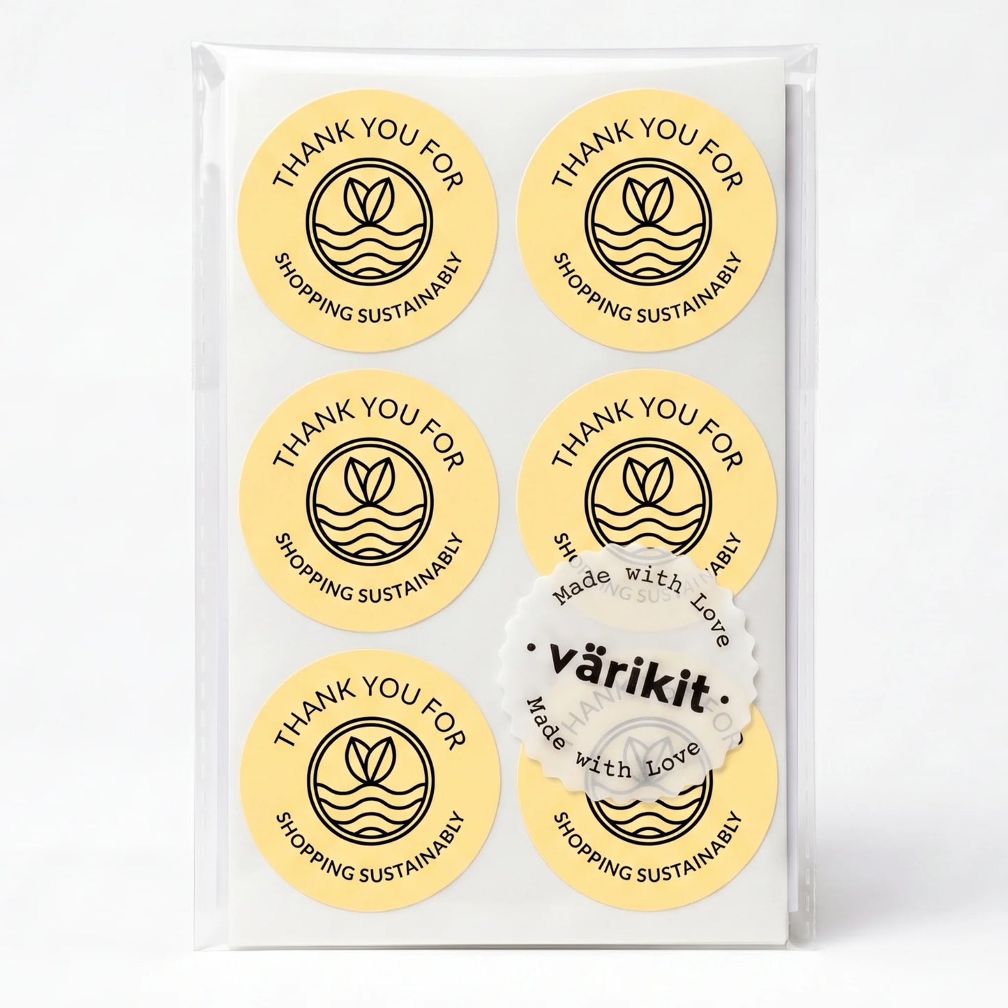 Pegatinas minimalistas de agradecimiento para pequeñas empresas, ondas de brotes ecológicos, redondas de 2 pulgadas, 60 etiquetas | Varikit