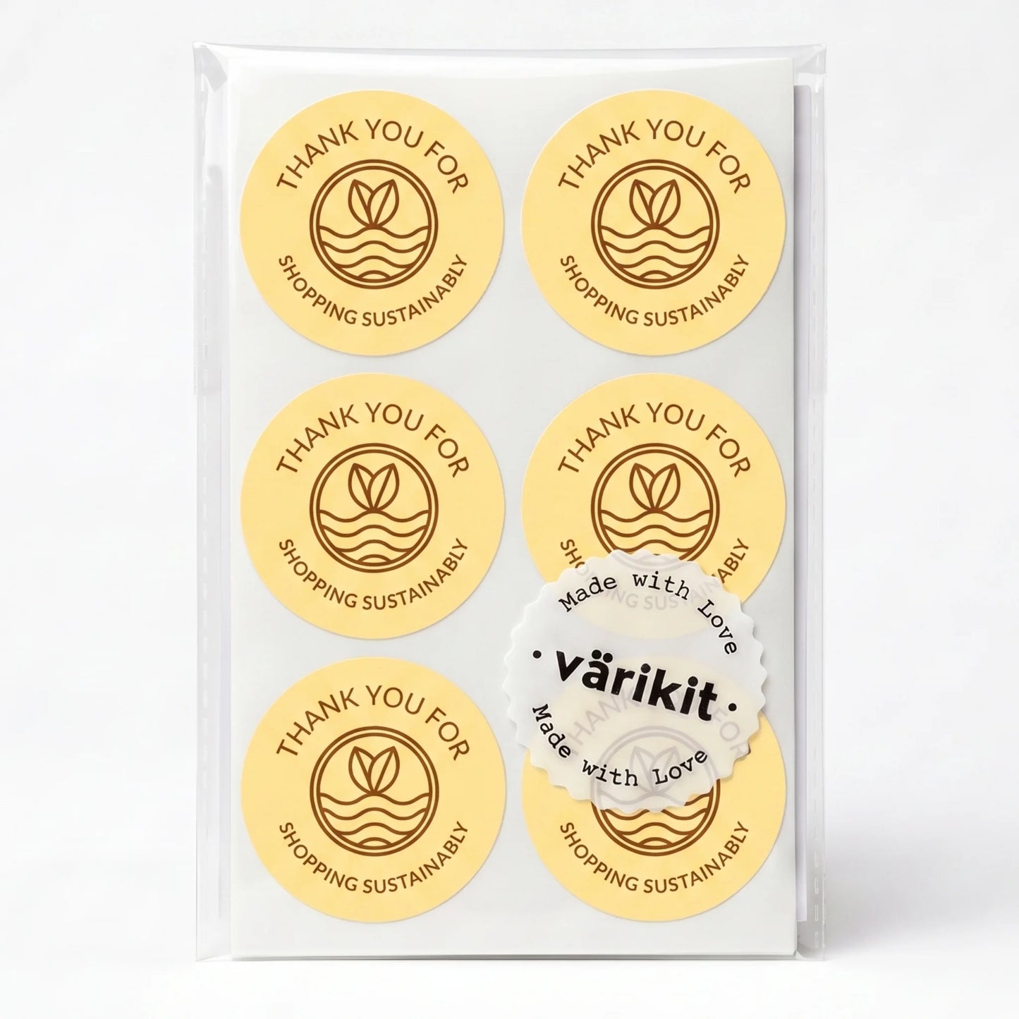 Pegatinas minimalistas de agradecimiento para pequeñas empresas, ondas de brotes ecológicos, redondas de 2 pulgadas, 60 etiquetas | Varikit