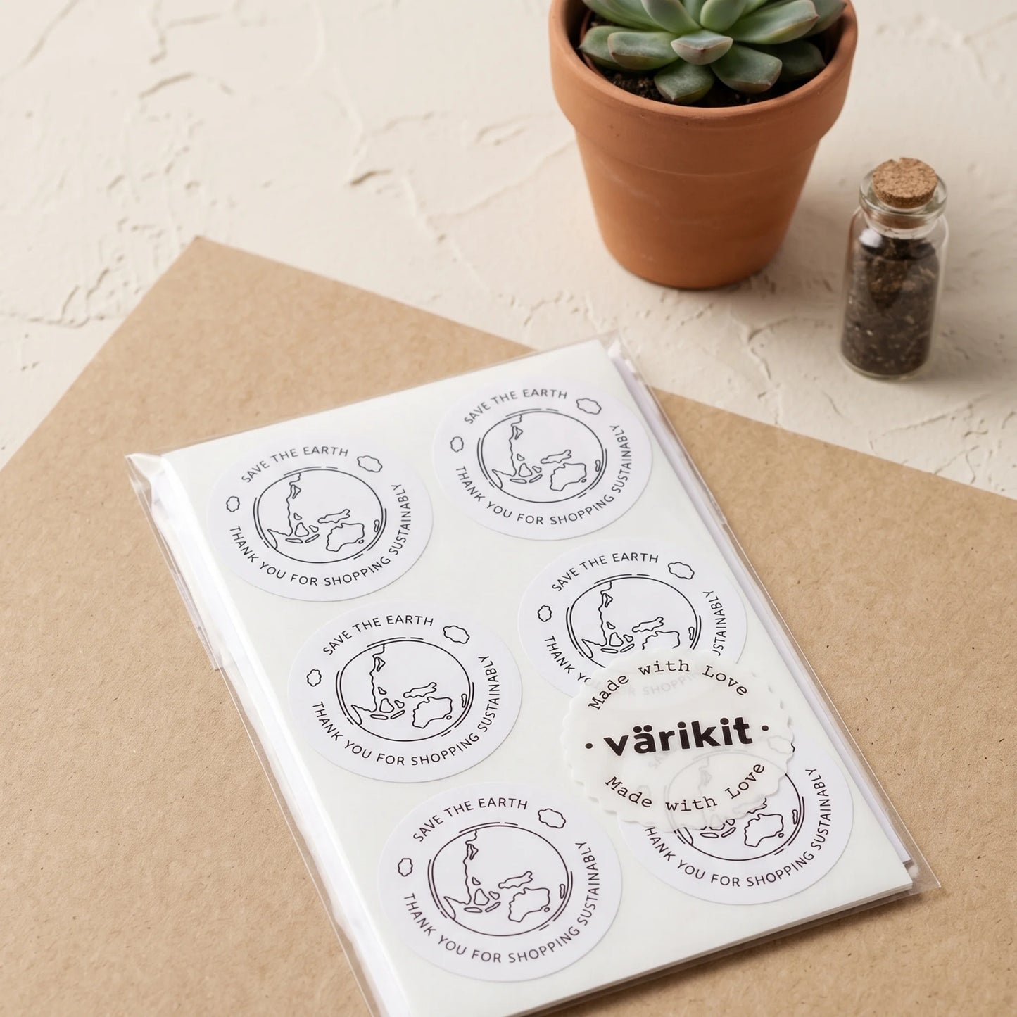Pegatinas manuscritas de agradecimiento para pequeñas empresas, tierra ecológica garabateada, redondas de 2 pulgadas, 60 etiquetas | Varikit