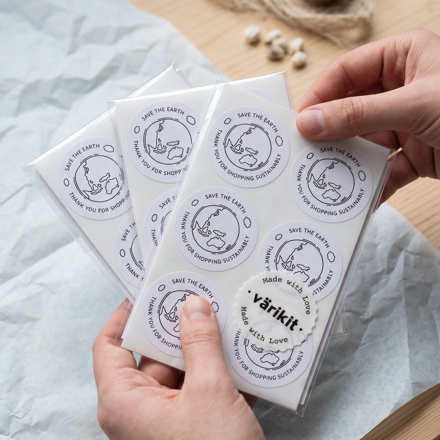Pegatinas manuscritas de agradecimiento para pequeñas empresas, tierra ecológica garabateada, redondas de 2 pulgadas, 60 etiquetas | Varikit