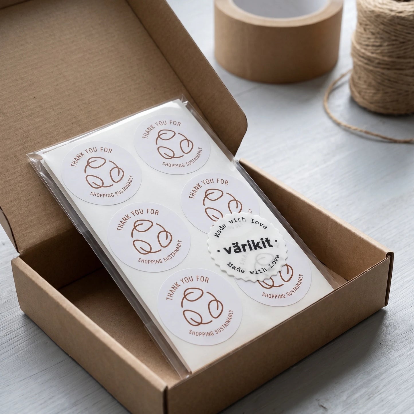 Pegatinas minimalistas de agradecimiento para pequeñas empresas, hojas ecológicas de reciclaje, redondas de 2 pulgadas, 60 etiquetas | Varikit