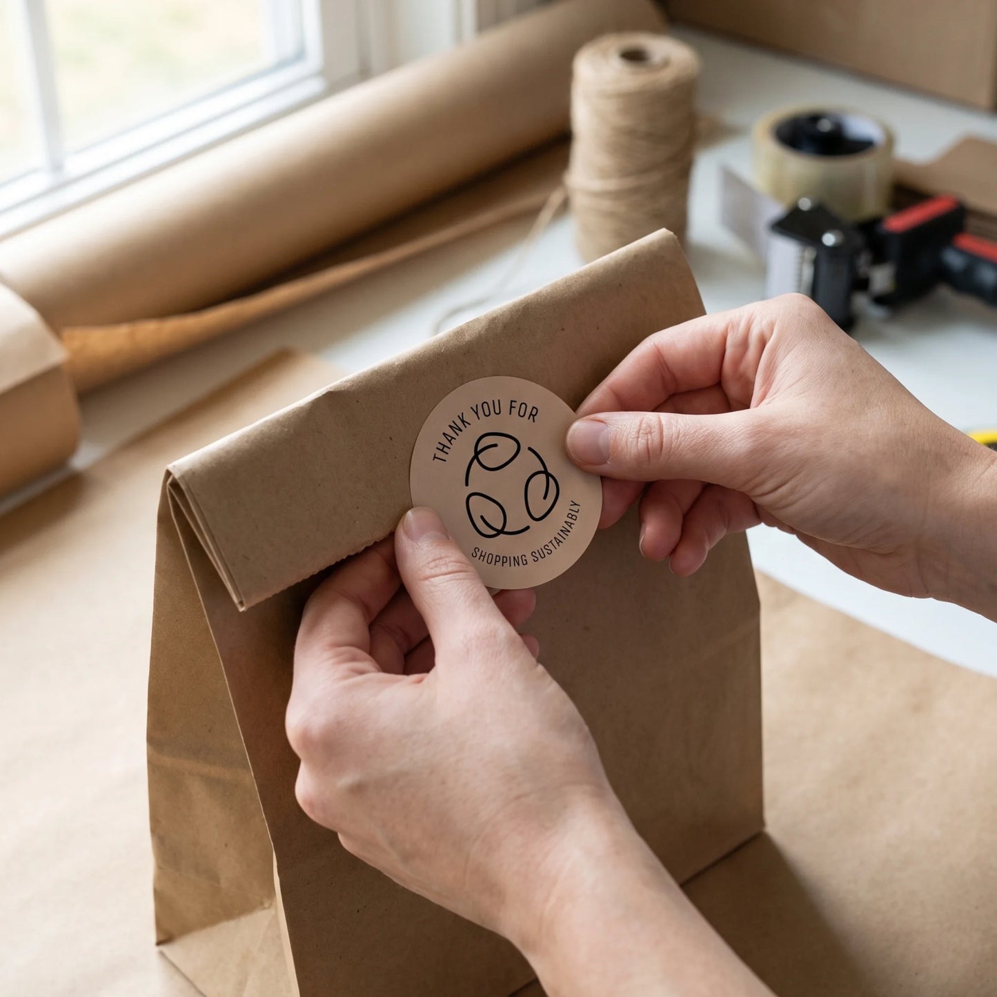 Pegatinas minimalistas de agradecimiento para pequeñas empresas, hojas ecológicas de reciclaje, redondas de 2 pulgadas, 60 etiquetas | Varikit