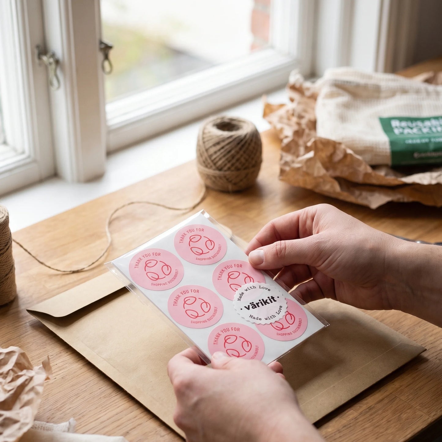 Pegatinas minimalistas de agradecimiento para pequeñas empresas, hojas ecológicas de reciclaje, redondas de 2 pulgadas, 60 etiquetas | Varikit