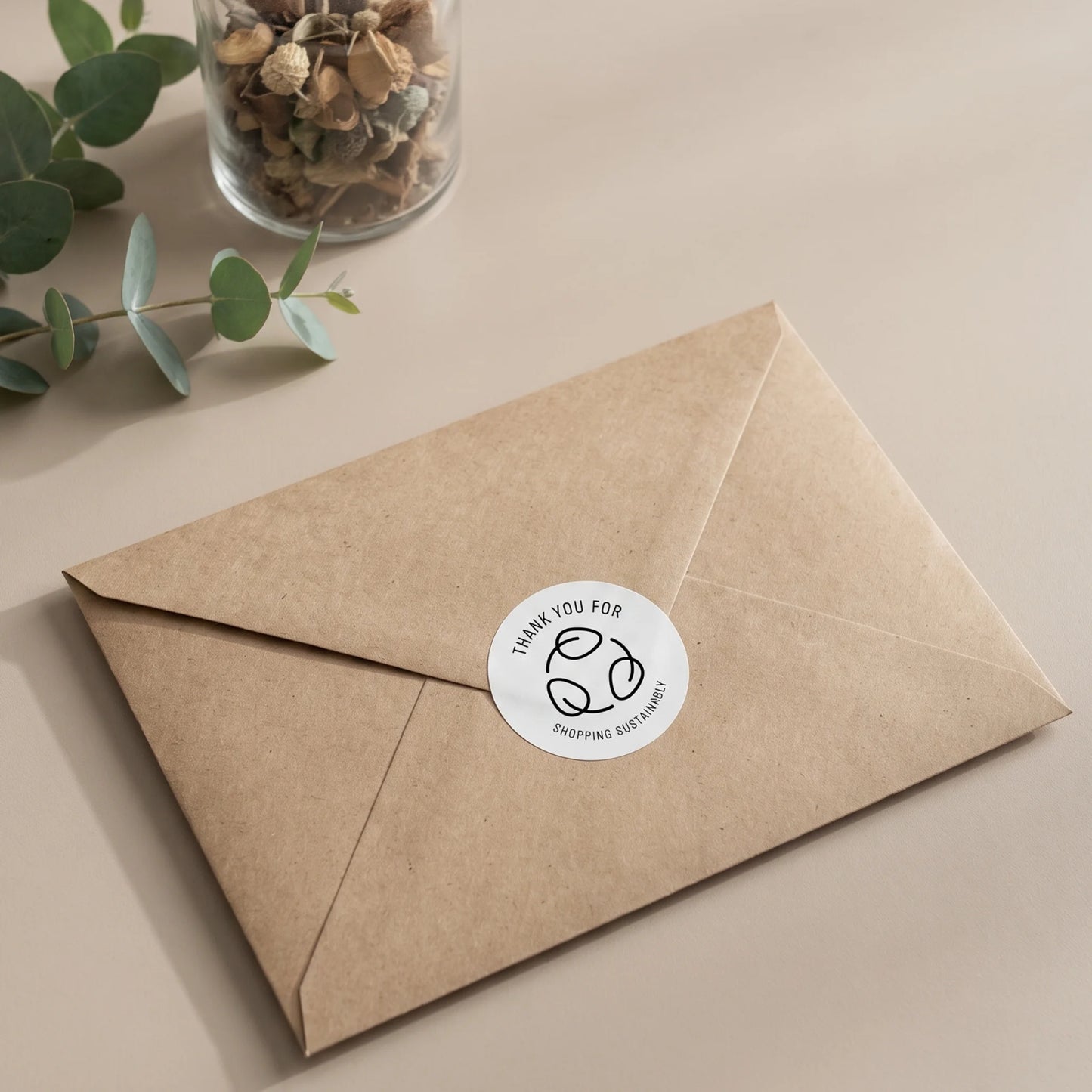 Pegatinas minimalistas de agradecimiento para pequeñas empresas, hojas ecológicas de reciclaje, redondas de 2 pulgadas, 60 etiquetas | Varikit