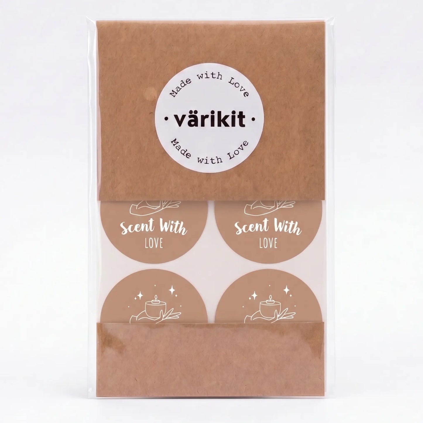 Round scent with love label with celestial style design