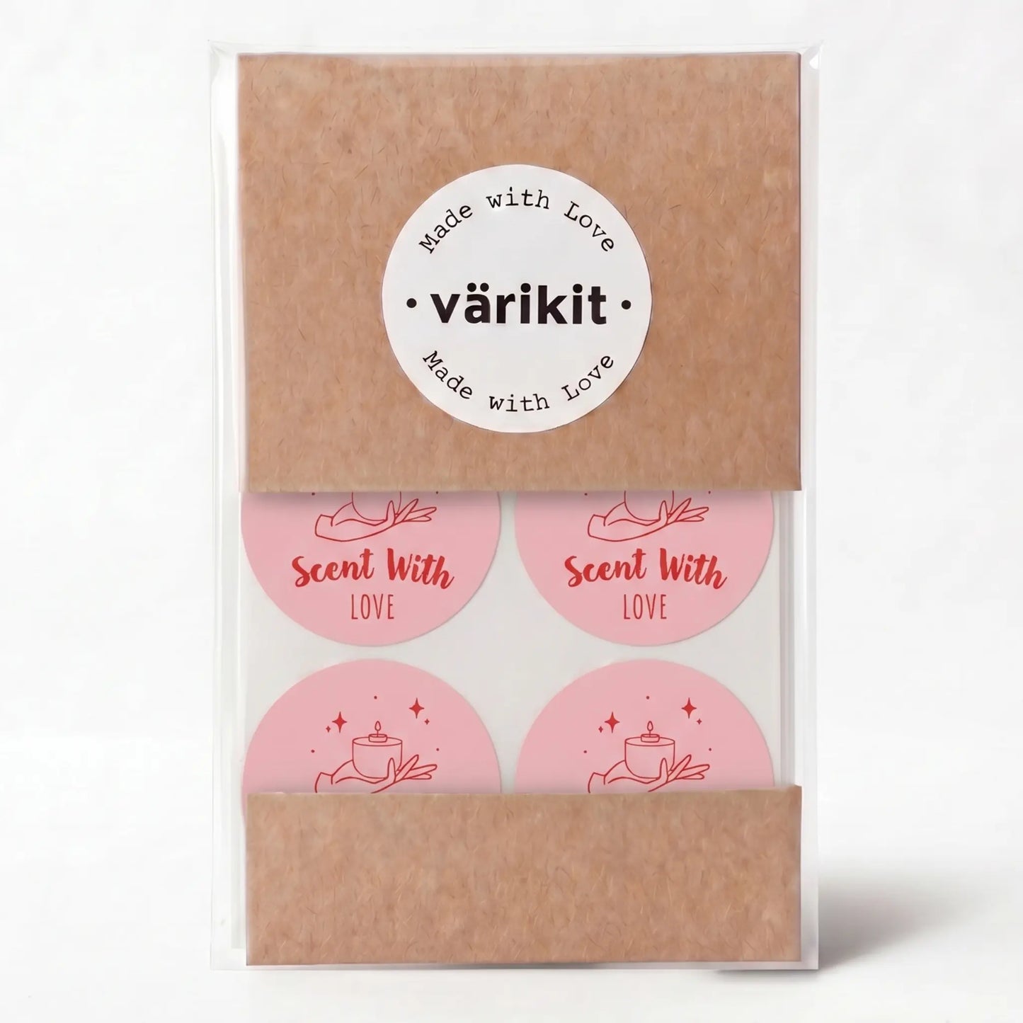 Round scent with love label with celestial style design