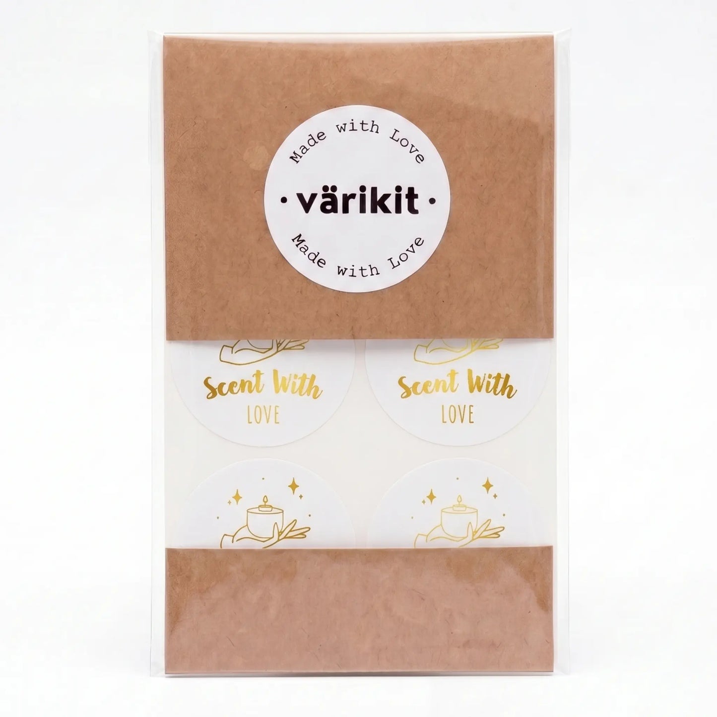 Round scent with love label with celestial style design
