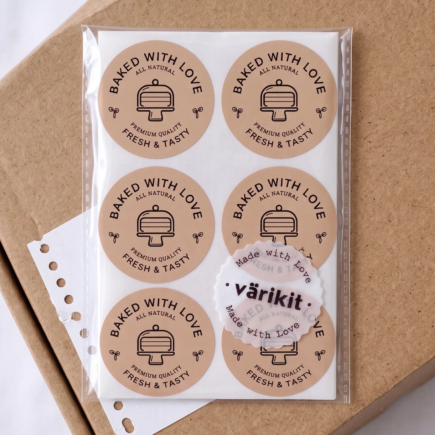 Baked with Love Stickers for Small Business, Modern Cake Monoline, 2-Inch Round, 60 Labels | Varikit