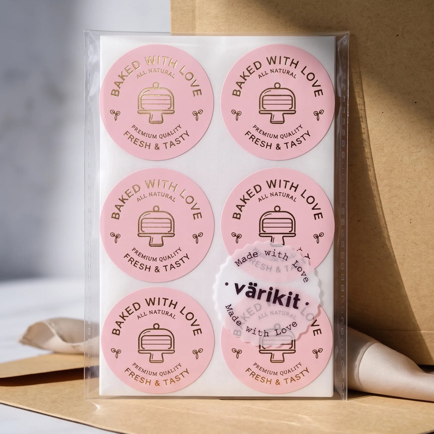 Baked with Love Stickers for Small Business, Modern Cake Monoline, 2-Inch Round, 60 Labels | Varikit