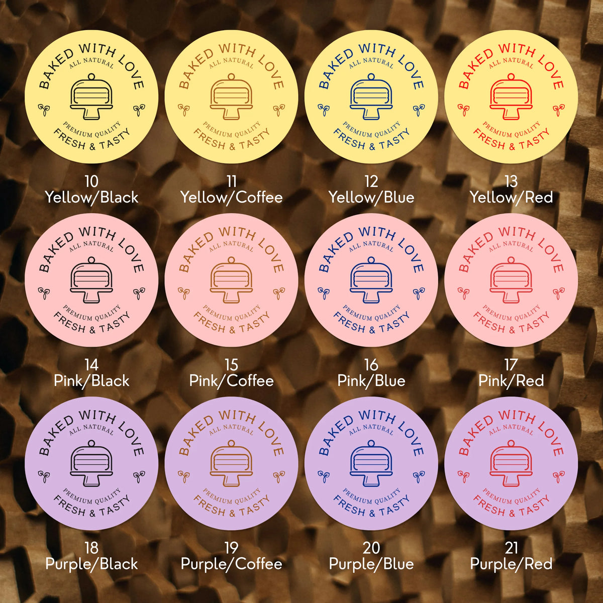 Pegatinas «Horneado con amor» para pequeñas empresas, diseño lineal moderno de pastel, redondas de 2 pulgadas, 60 etiquetas | Varikit