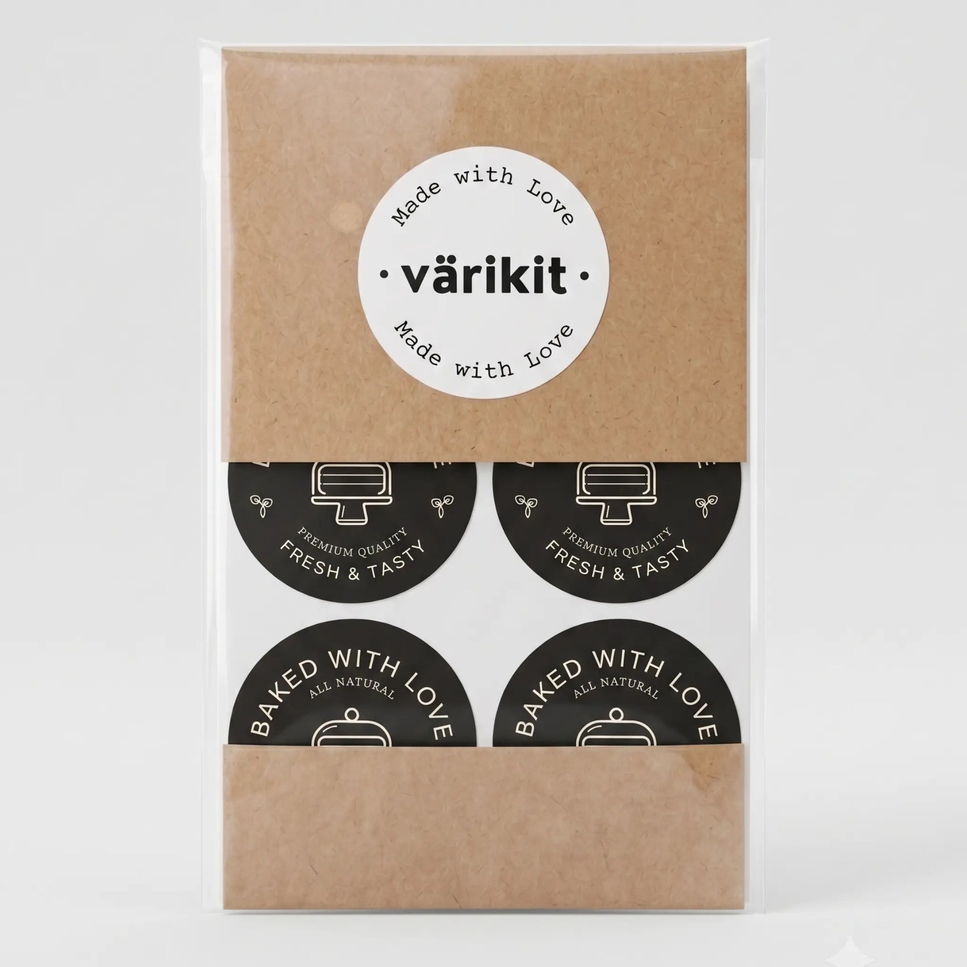 Baked with love sticker with modern cake monoline clean design in black and silver white