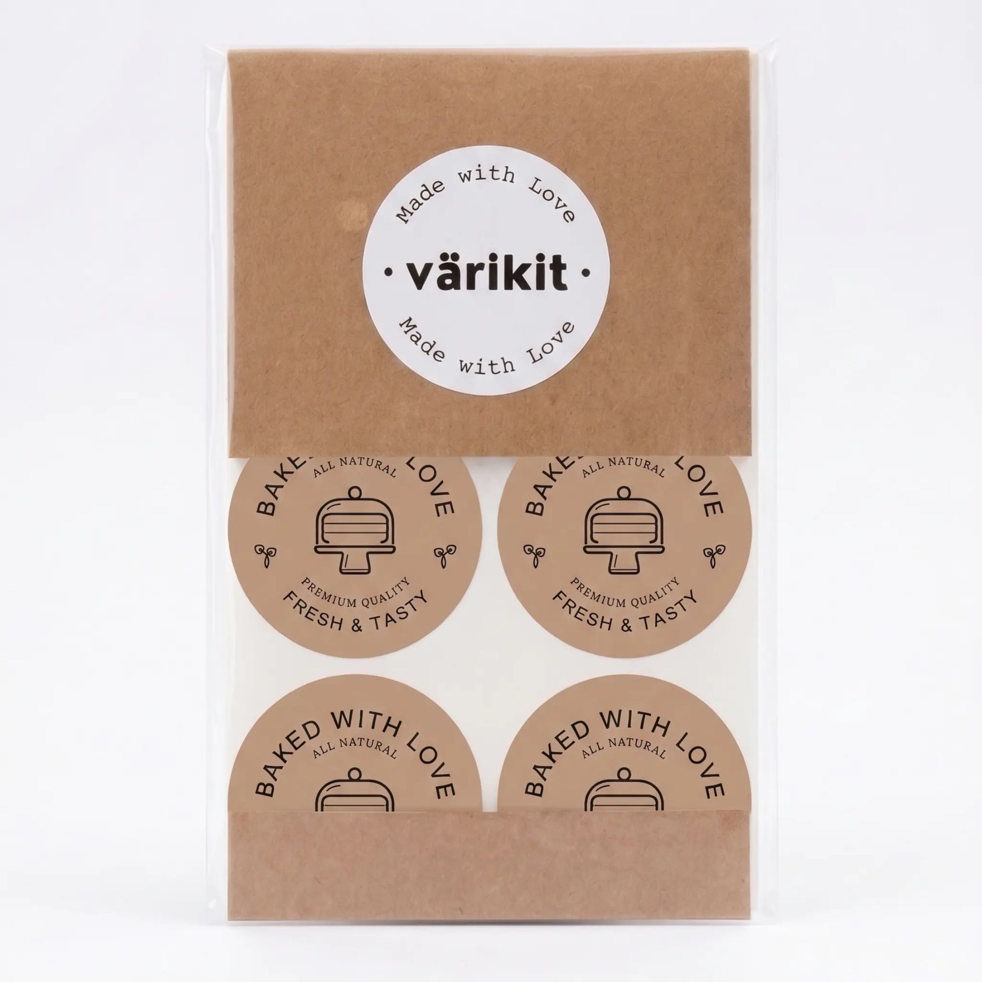 Modern cake monoline clean baked with love sticker in brown and black